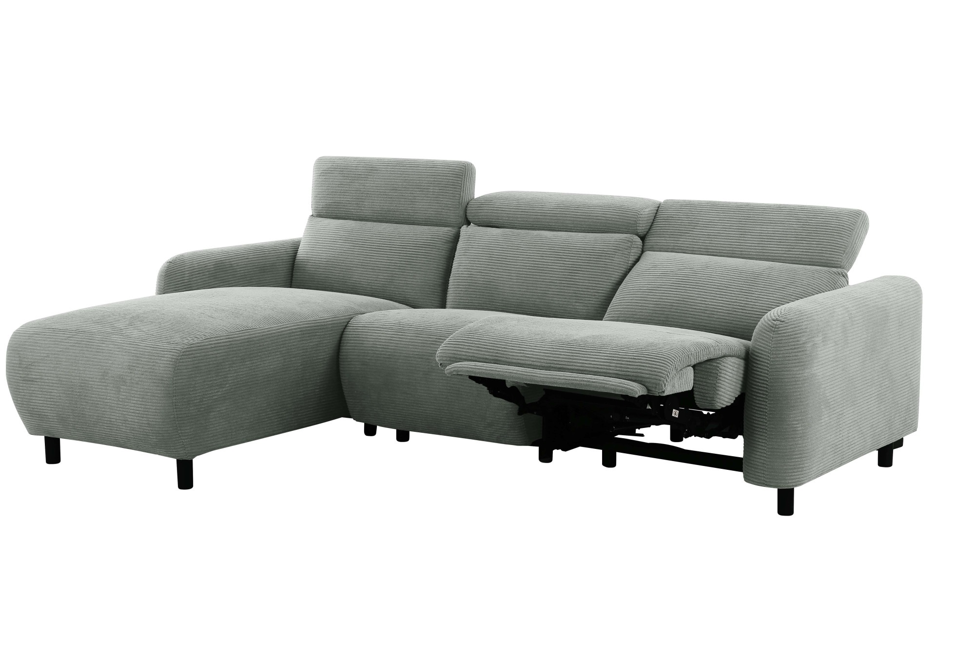 Home affaire Ecksofa »SKAANE in Cord, L-Form, 274 cm, manuelle u. elektrische Funktion,«, rundes Design, Kopfteilverstellung, Federkernpolsterung