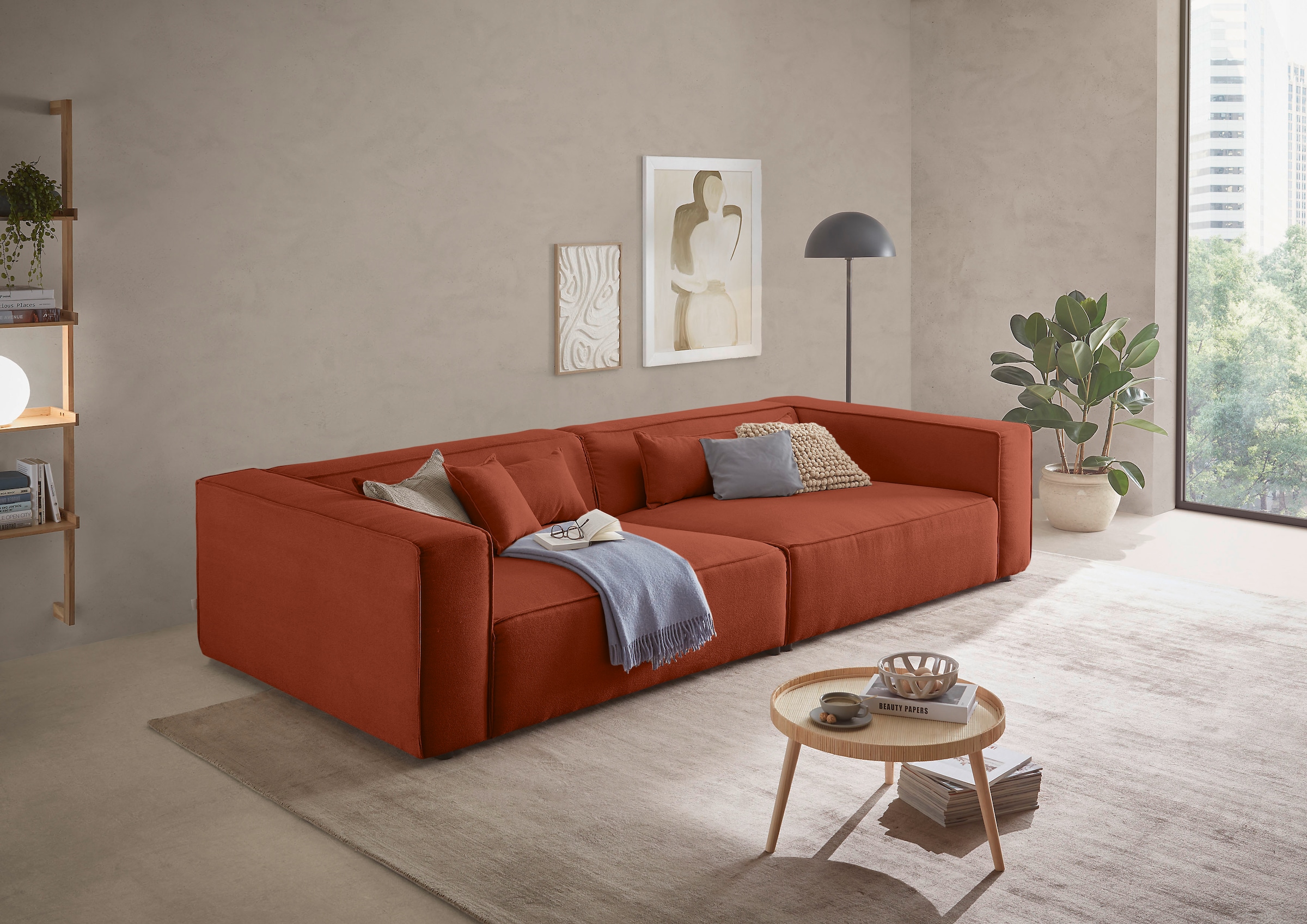 LeGer Home by Lena Gercke 3-Sitzer »PIARA XXL Struktur, Sofa mit Kedernaht« schwarze Füße, bequemer Sitzkomfort, extra tiefe Sitzfläche