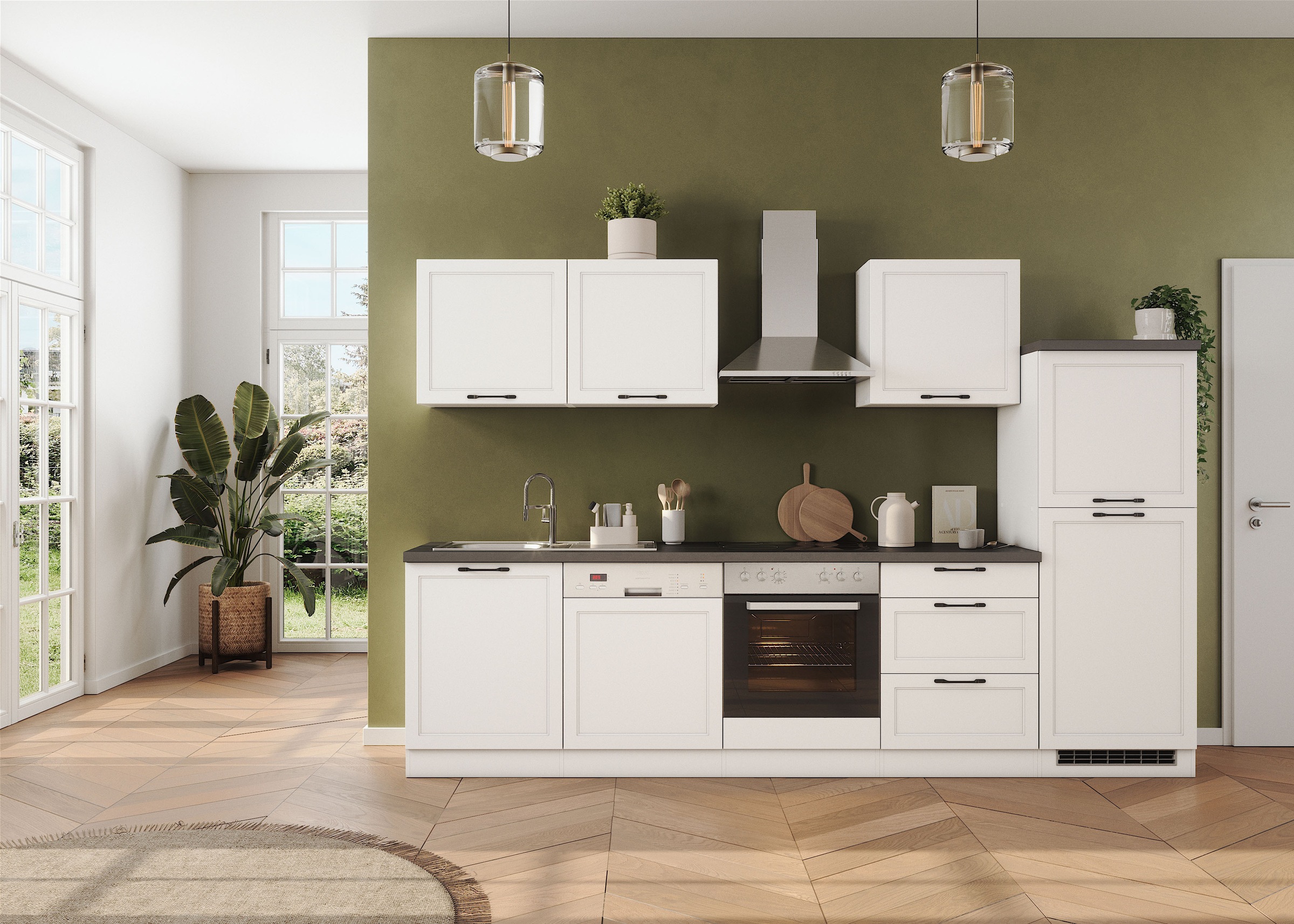 KOCHSTATION Küchenzeile »KS-Lani, mit MDF-Fronten« Breite 300 cm, wahlweise mit E-Geräten, Höhen-Ausgleichsfüße 0-4 cm