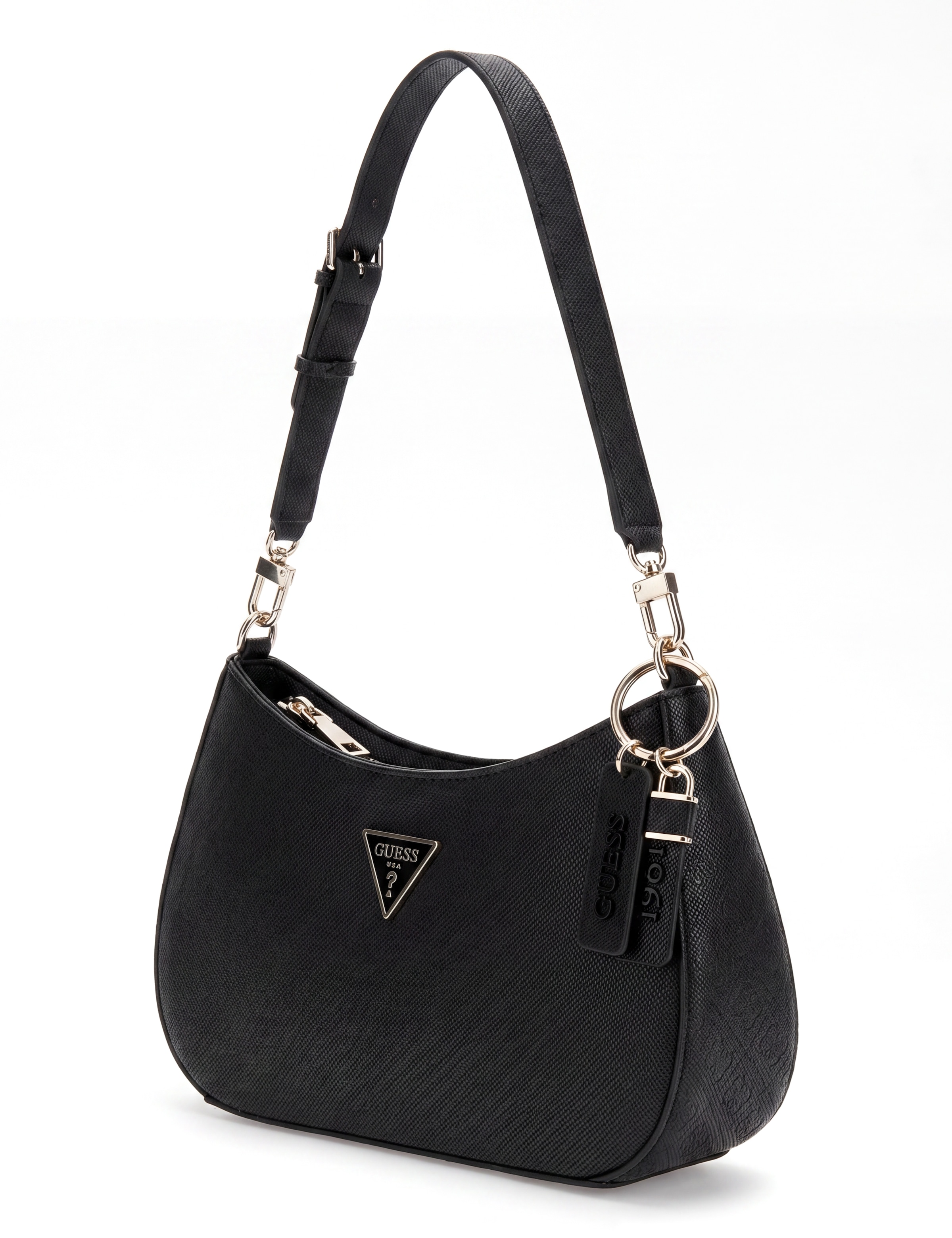 Guess Schultertasche »NOELLE II TOP ZIP SHOULDER BAG« Damen Henkeltasche, Handtasche in klassischer Optik, mit Anhänger