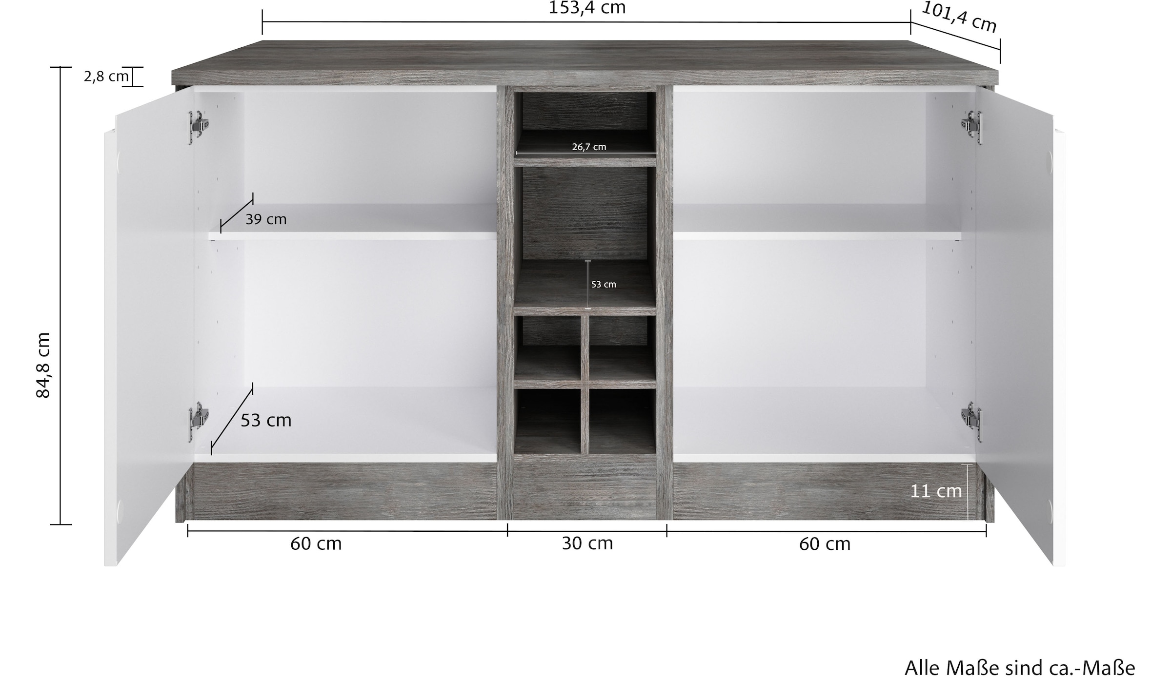KOCHSTATION Kücheninsel »KS-Virginia«, Breite 153 cm, MDF-Fronten, Flaschenregal
