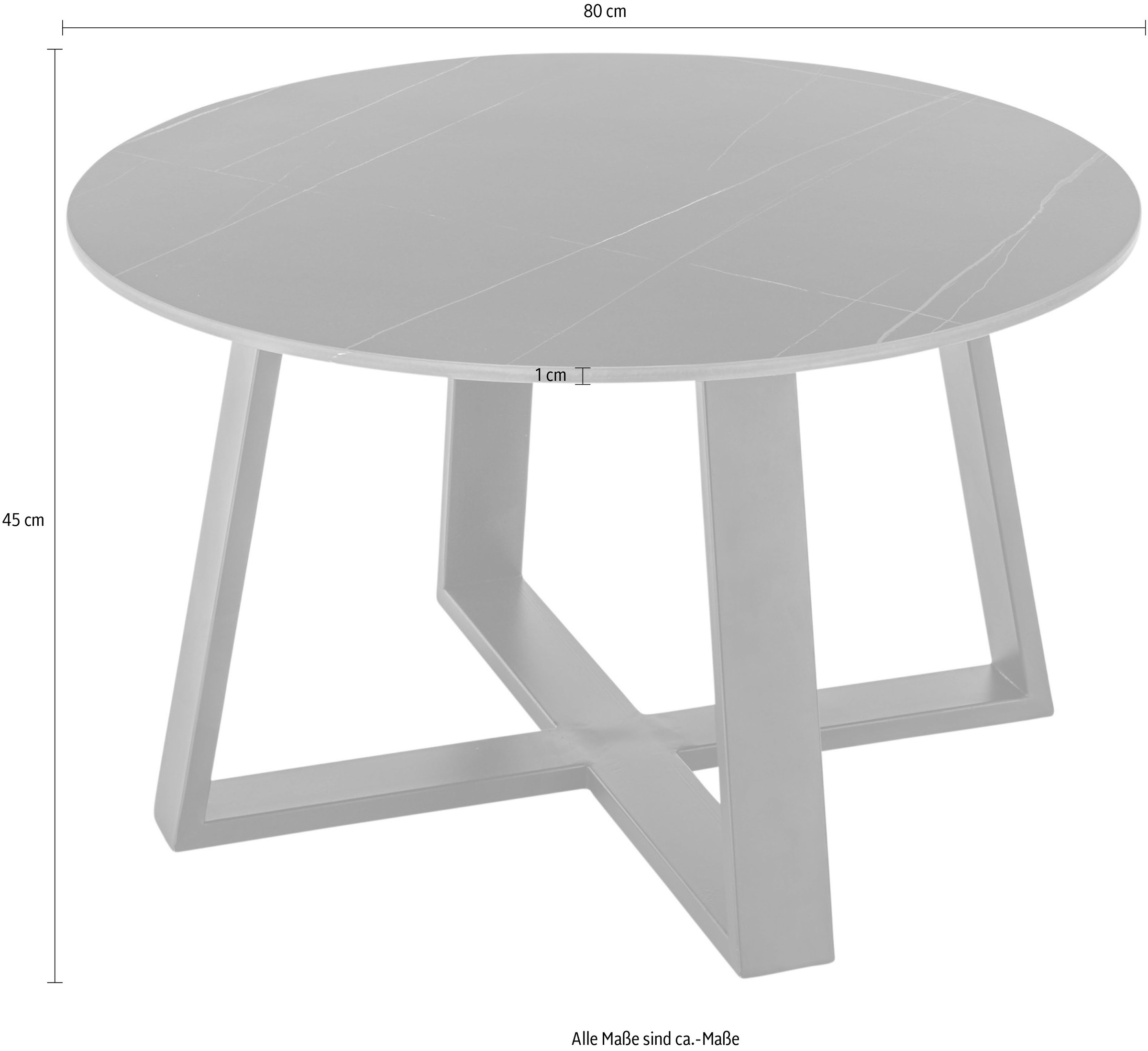 Stolkom Couchtisch »Tanea Wohnzimmertisch Keramik rund Schwarz gemasert BxHxT 110x40x70 cm«, Keramikoberfläche schwarz gemasert, Untergestell Metall schwarz