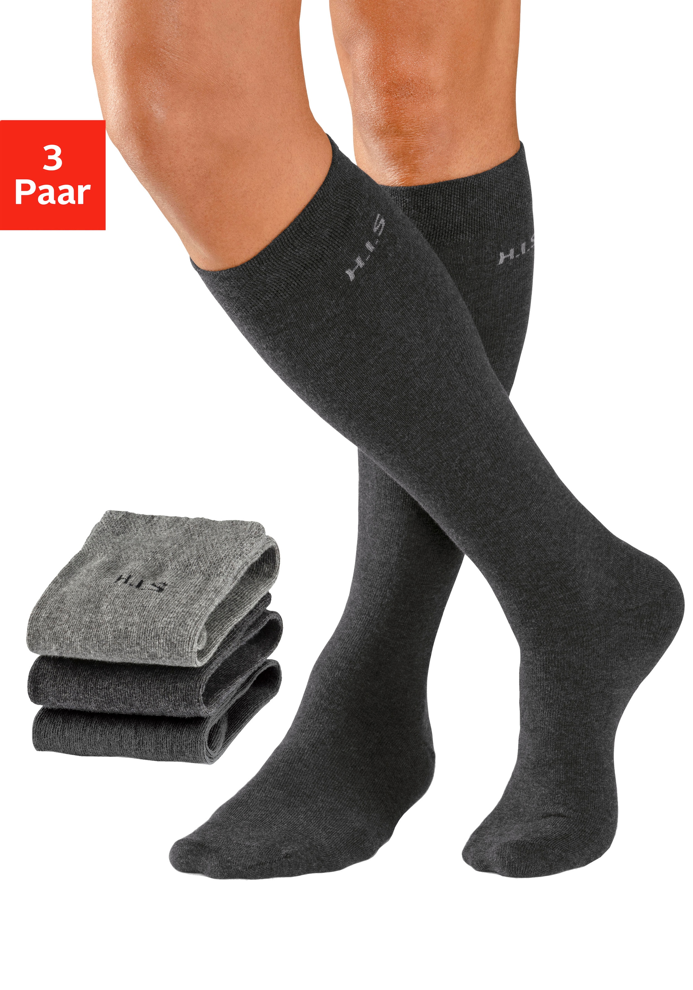 H.I.S Herren Kniestrümpfe Packung in grau, Größe 39-42