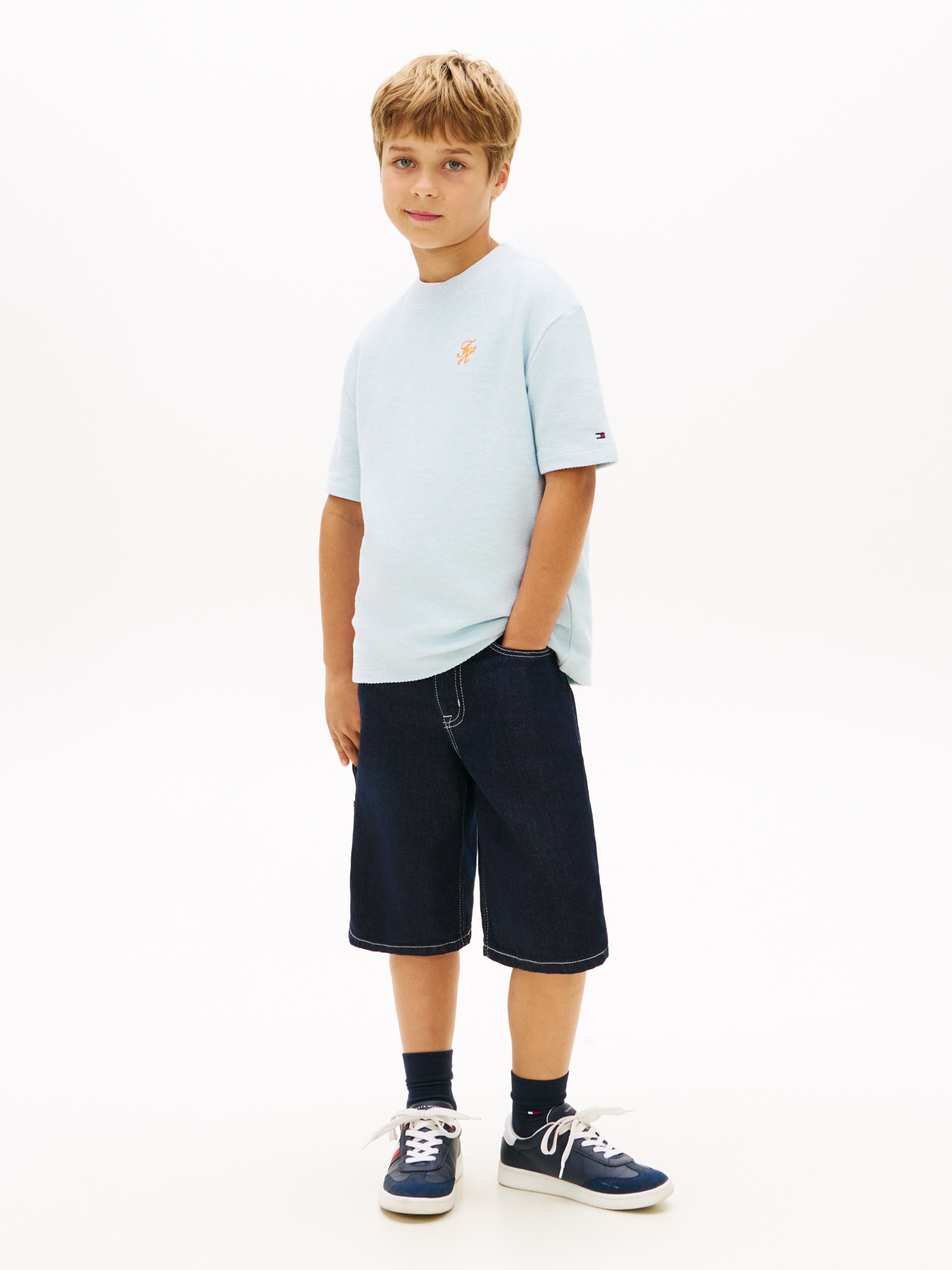Tommy Hilfiger T-Shirt »TH SCRIPT JERSEY TWILL T-SHIRT« Kinder bis 16 Jahre, Rundhals, bestickt
