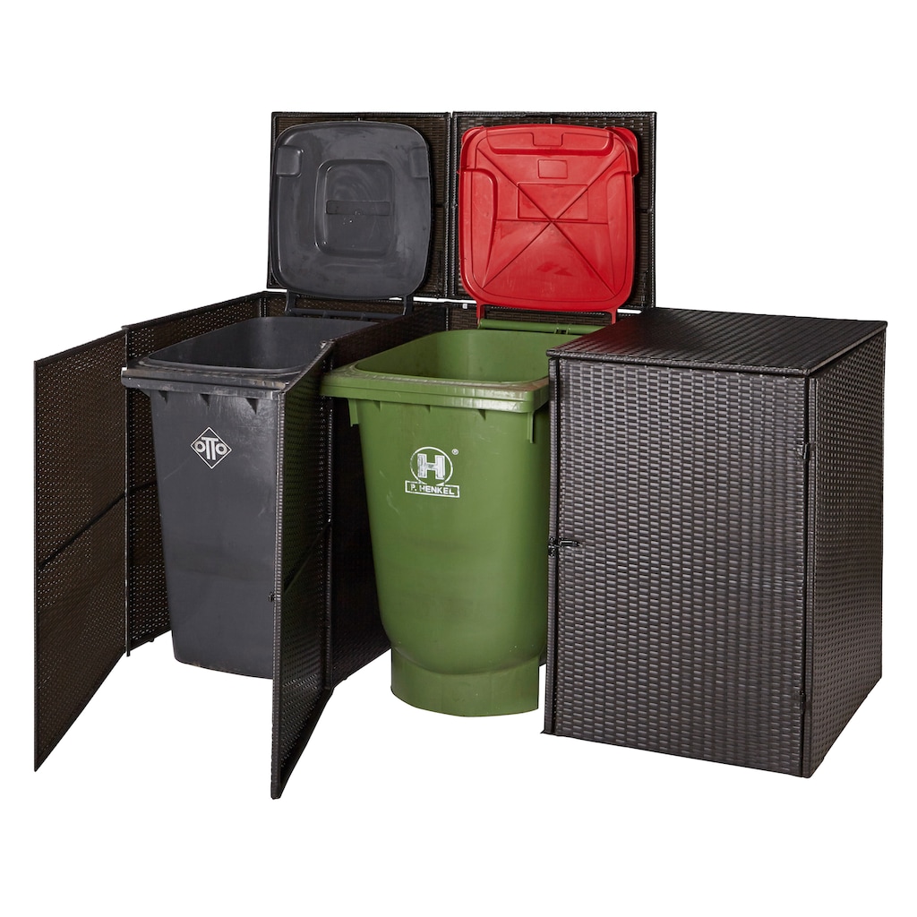 HANSE GARTENLAND Mülltonnenbox, für 3x120 l aus Polyrattan, BxTxH: 189x66x109 cm