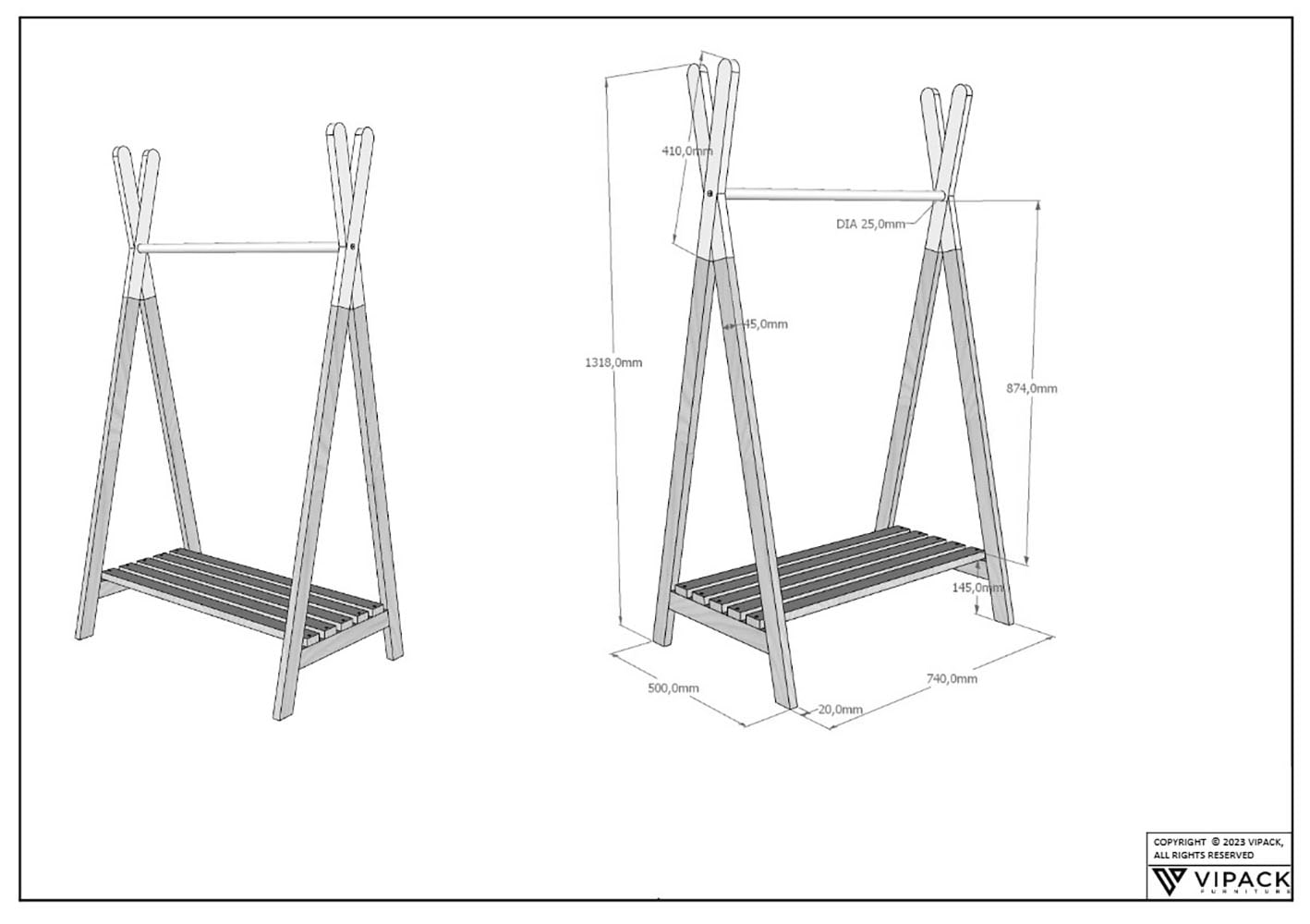 Vipack Kleiderständer »Forrest universell einsetzbar« inkl. Schuhgitter und Kleiderstange