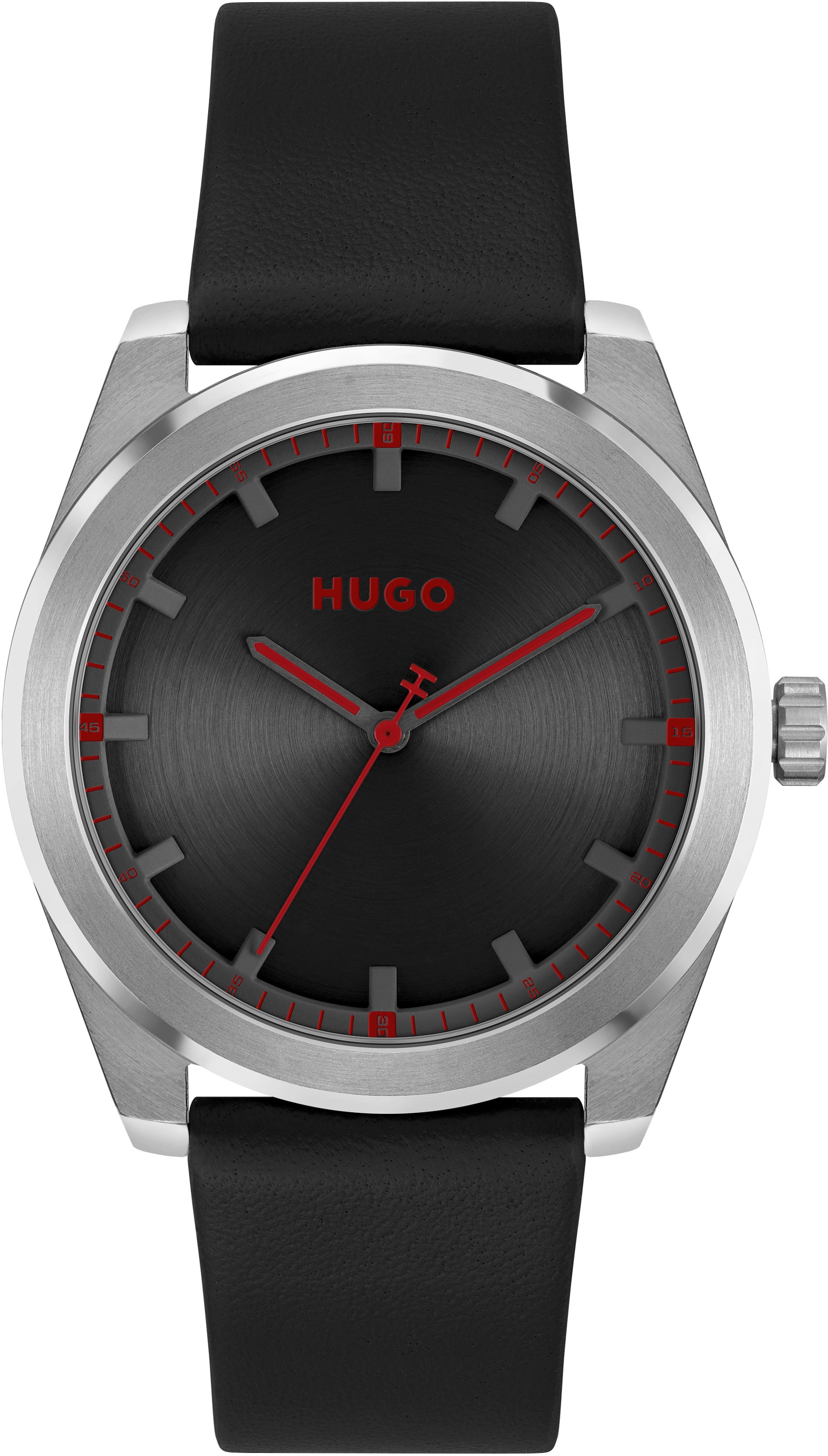 HUGO Quarzuhr »#BRIGHT«, Armbanduhr, Herrenuhr, Mineralglas, Lederarmband