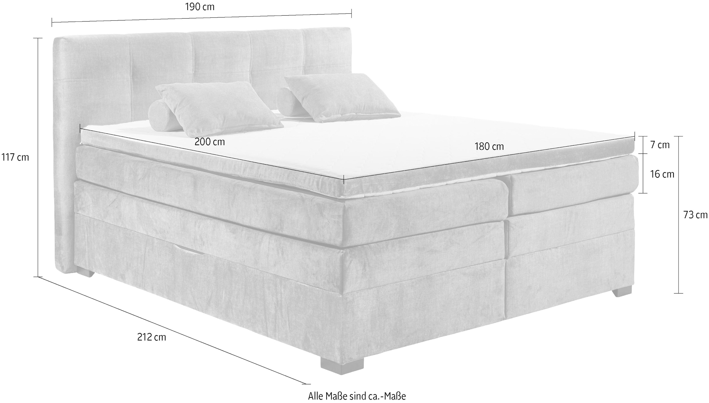 ED EXCITING DESIGN Boxspringbett »Fanes mit Komforteinstiegshöhe von 73cm« erhältlich in 180x200cm, inkl. Bettkasten und 7cm Visco-Topper