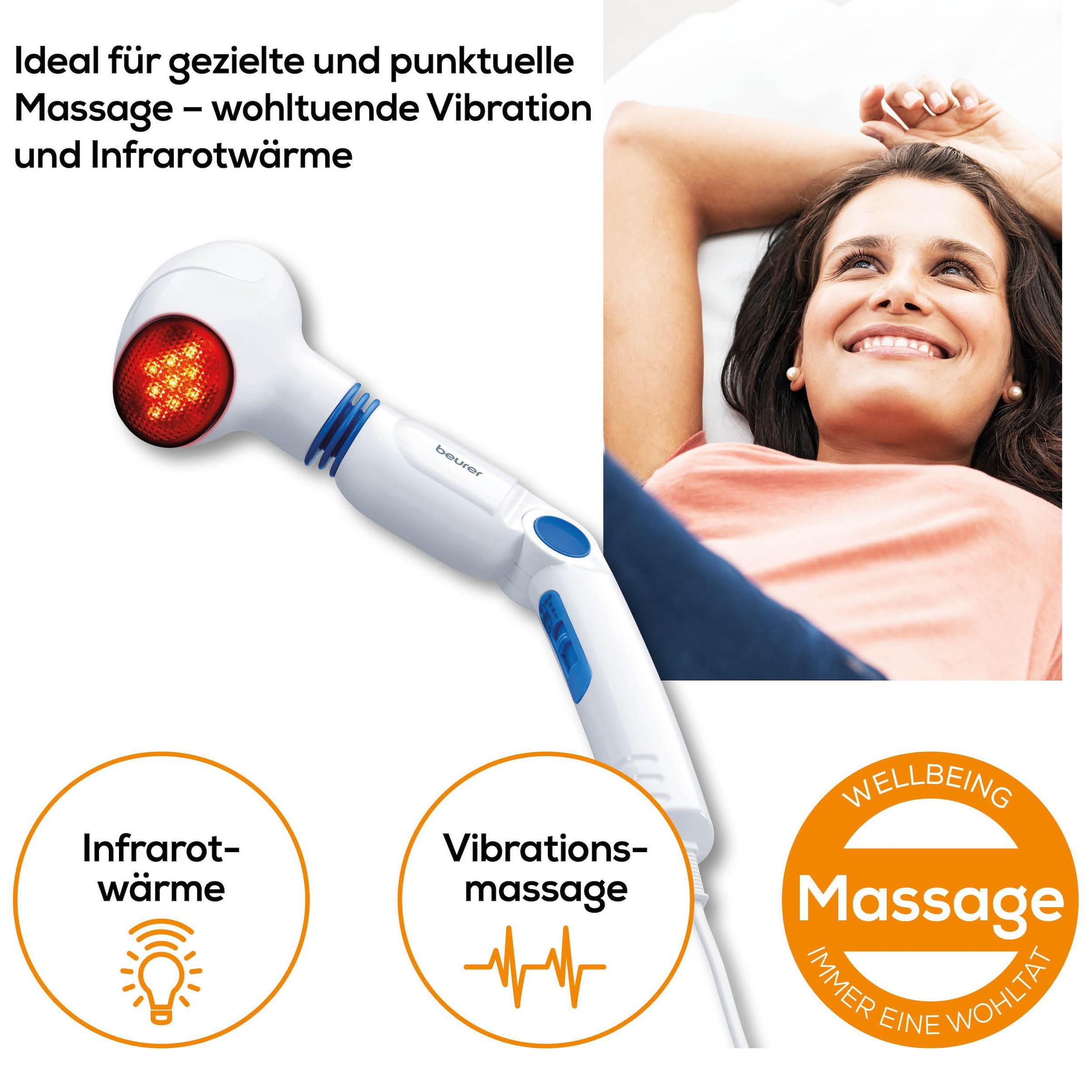 BEURER Massagegerät »MG 40 für eine wohltuende Vibrationsmassage mit Infrarotwärme«, Ideal für gezielte und punktuelle Massagen an Rücken, Armen, Beinen