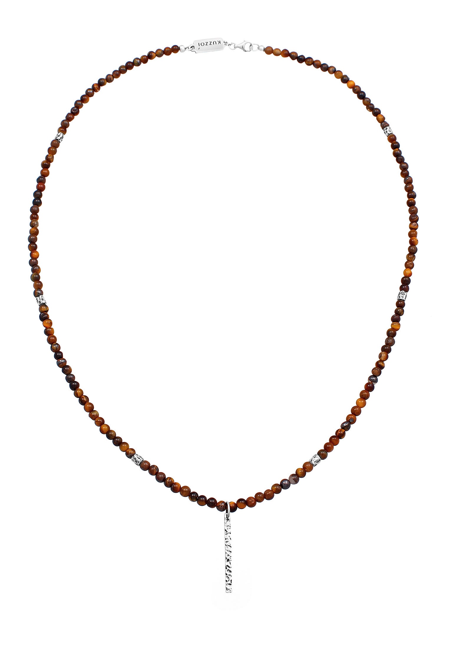 Kuzzoi Lange Kette »Halskette Tigerauge Perlen Bead Barren 925 Silber«