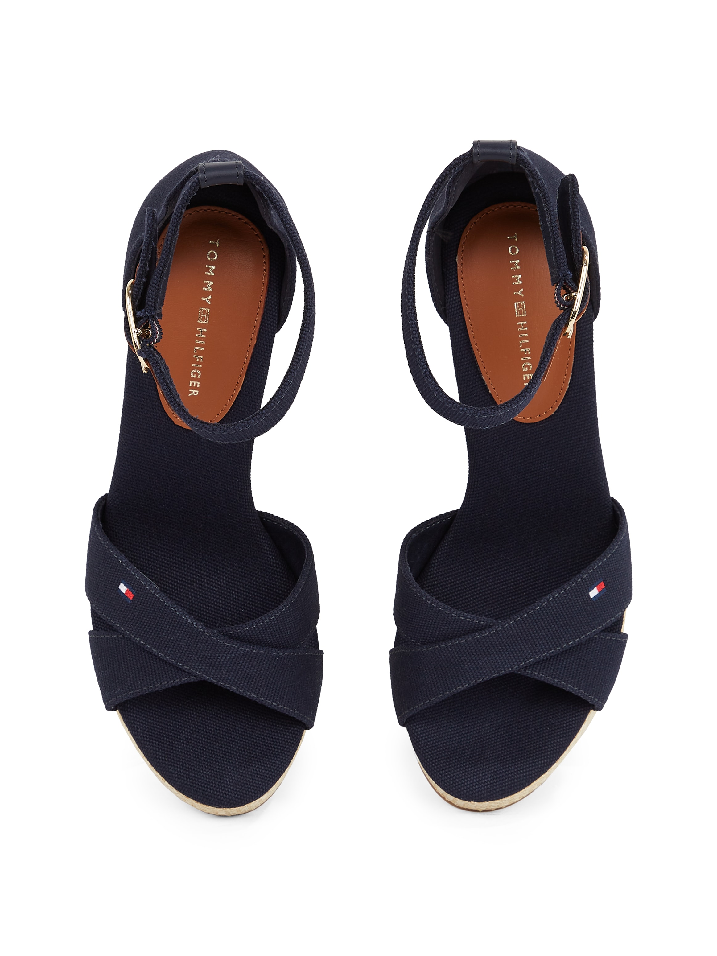 Tommy Hilfiger High-Heel-Sandalette »FLAG HIGH WEDGE ESPAD CRISSCROSS«, Riemchensandale, Sommerschuh, Keilsandalette, verstellbarer Schnalle