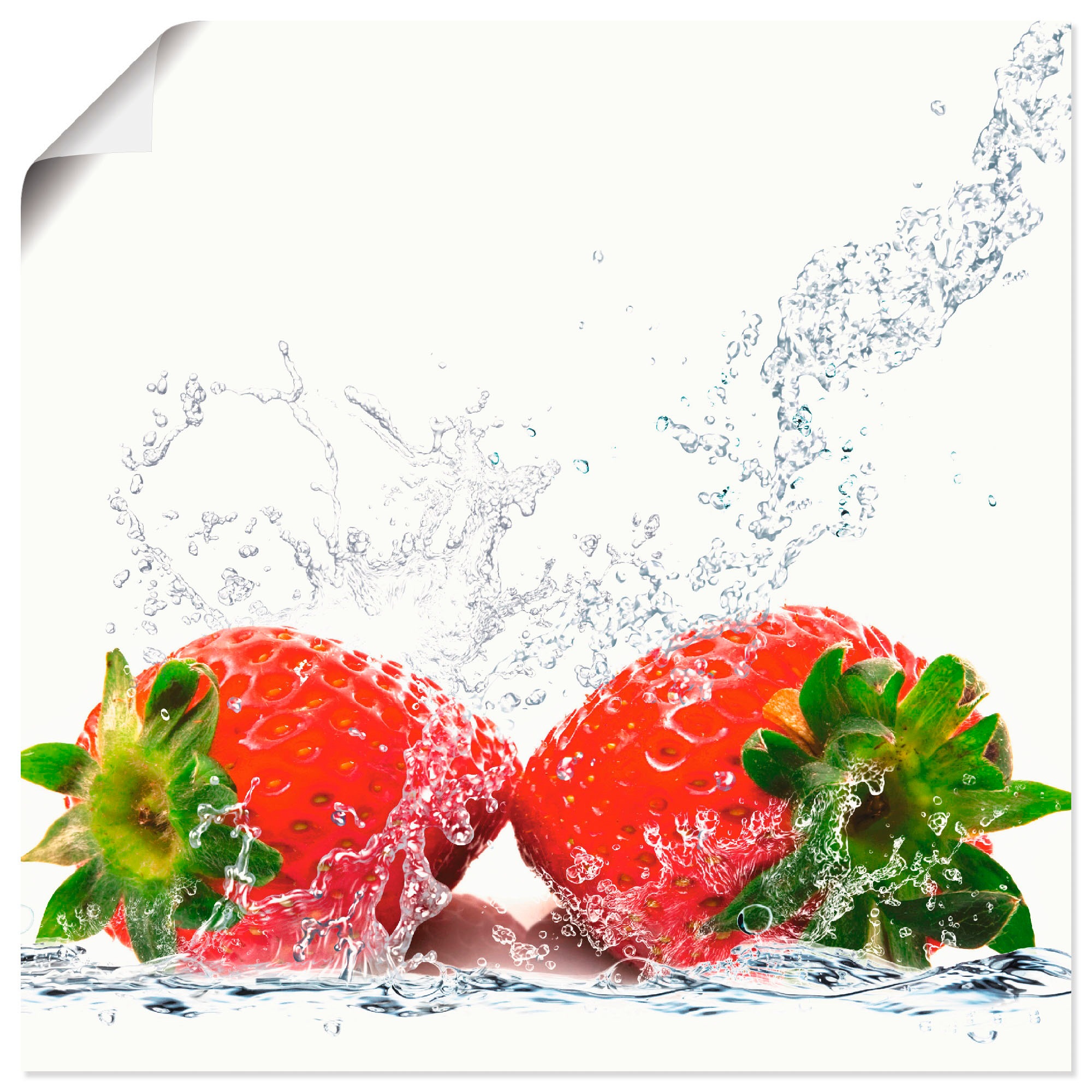 Artland Wandbild »Erdbeeren mit Spritzwasser«, Lebensmittel, (1 St.), in vielen Größen & Produktarten - Alubild / Outdoorbild für den Außenbereich, Leinwandbild, Poster, Wandaufkleber / Wandtattoo auch für Badezimmer geeignet