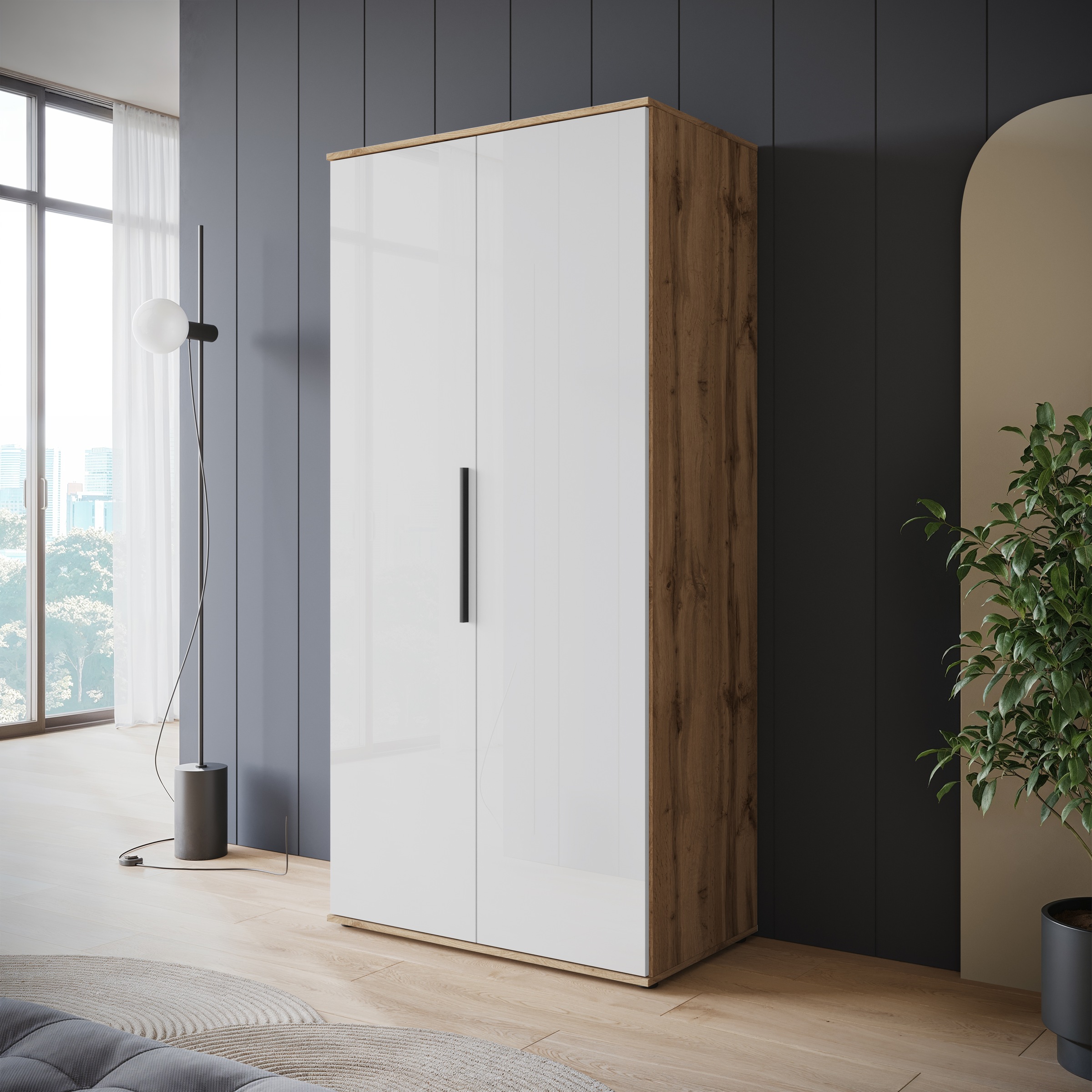 INOSIGN Kleiderschrank »LAGOS Wäscheschrank, Garderobe, schwarze Griffe, Made in Europe«, Moderner Drehtürenschrank, FSC-zertifiziert, Schlafzimmerschrank