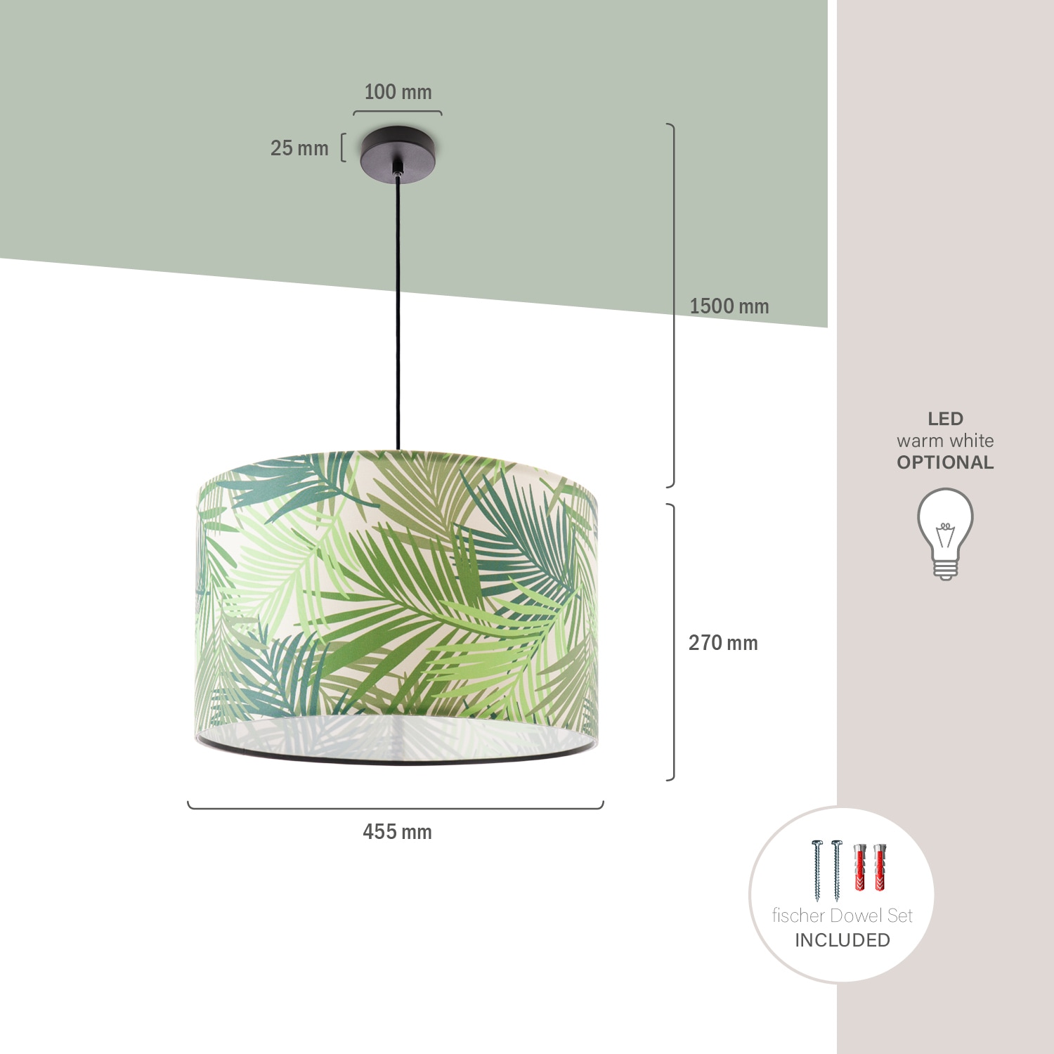 Paco Home Pendelleuchte »Ostende 534«, 1 flammig, Leuchtmittel E27 | ohne Leuchtmittel, Esstisch Lampenschirm Küchenlampe Wohnzimmer Modern Jungle Palme