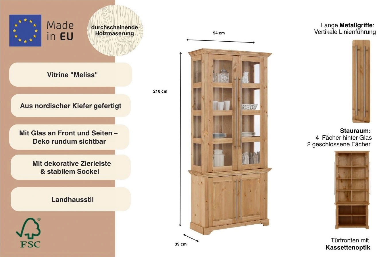 OTTO home Vitrine »Melissa« aus massiver Kiefer, FSC® zertifiziert, Breite 94 cm