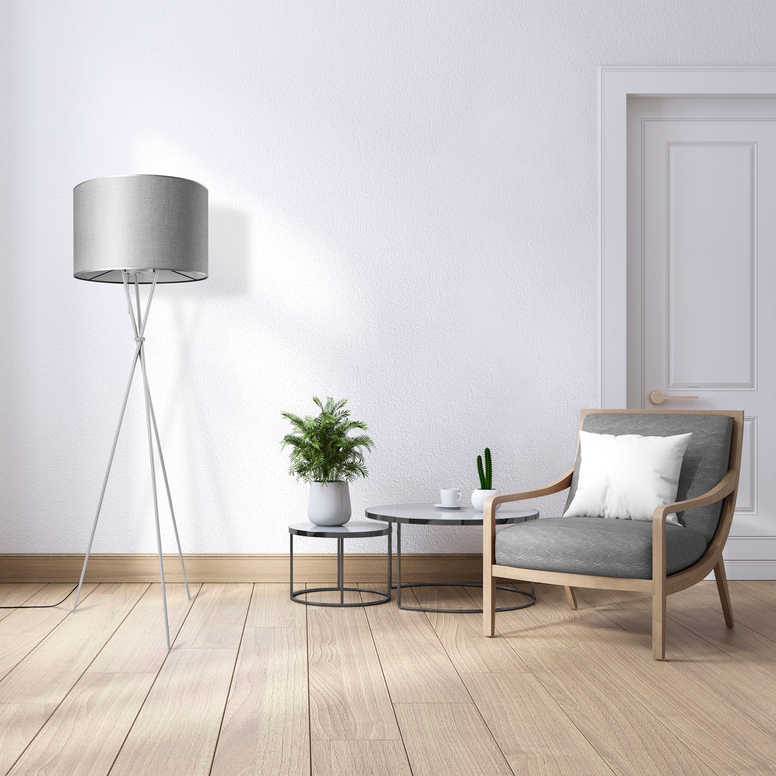 Paco Home Stehlampe »KATE CANVAS UNI COLOR«, Leuchtmittel E27 | ohne Leuchtmittel, Wohnzimmer Dreibein Stoffschirmlampe Standleuchte Textil Schirm E27