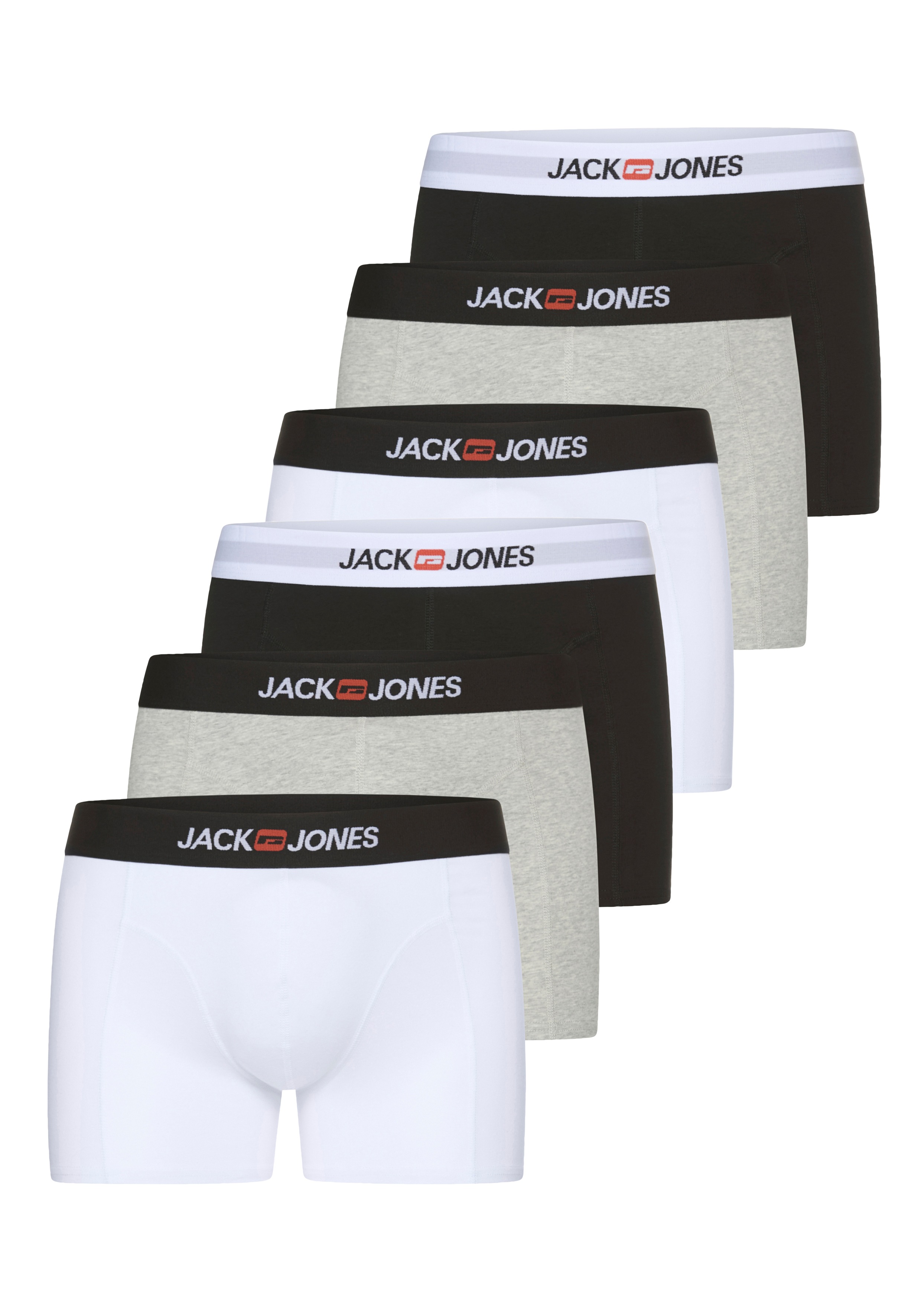 Jack & Jones Herren Trunk »JACOLD – Boxershorts mit farbigem Bund im 6er-Pack« Packung in weiß, Größe S