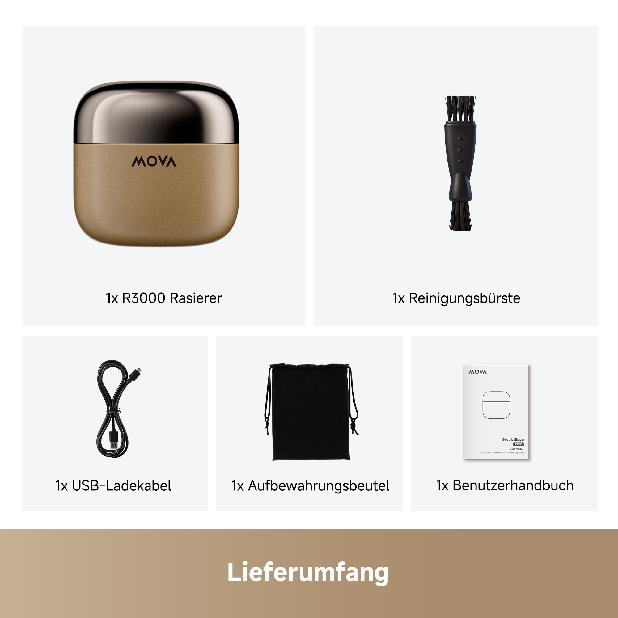 Mova Elektrorasierer »R3000« 45 Präzisionsklingen, USB-C Schnellladen, Magnetspiegel, Zinkgehäuse
