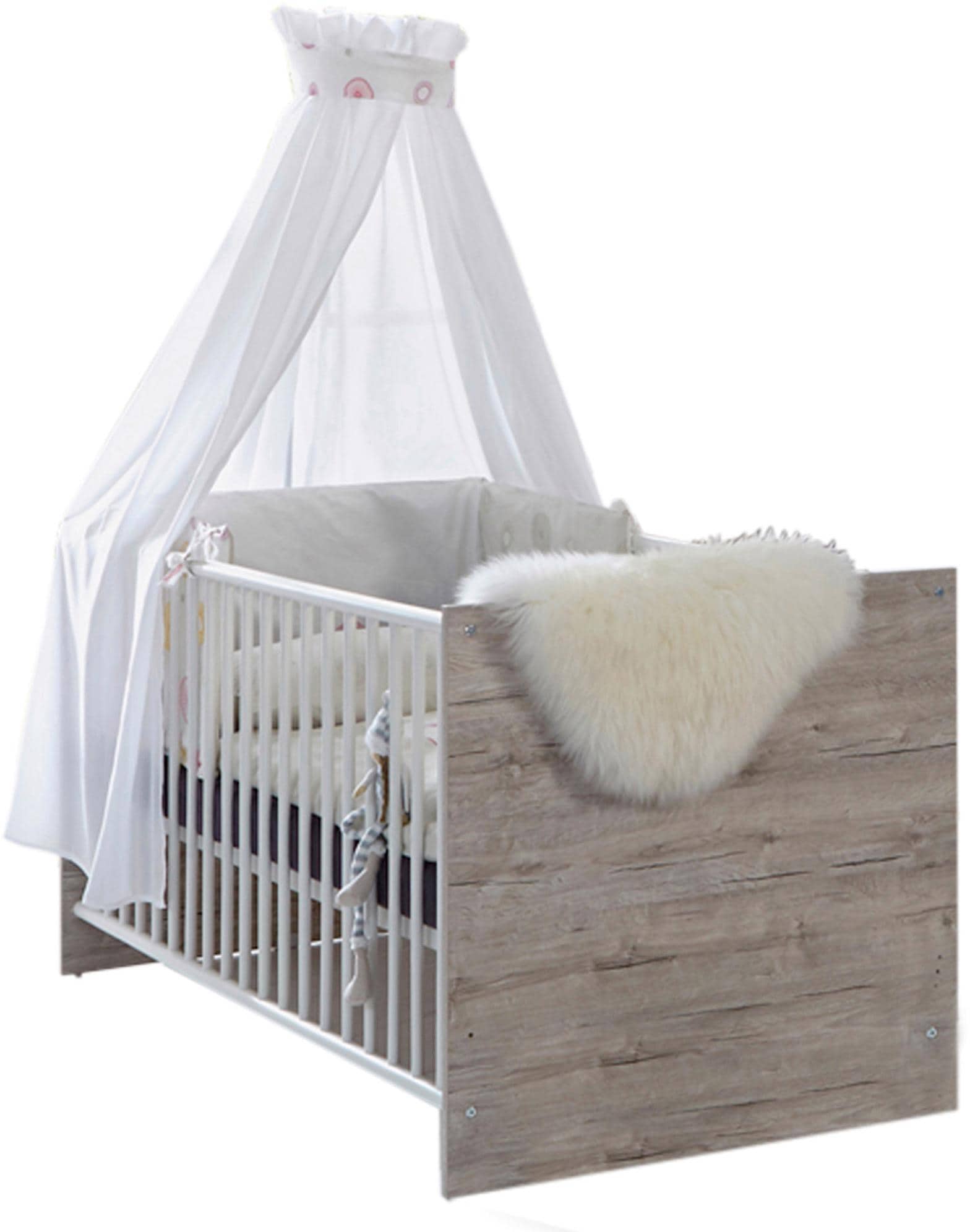 Babybett »Bente«, Gitterseiten aus Massivholz, 4-fach höhenverstellbares Lattenrost
