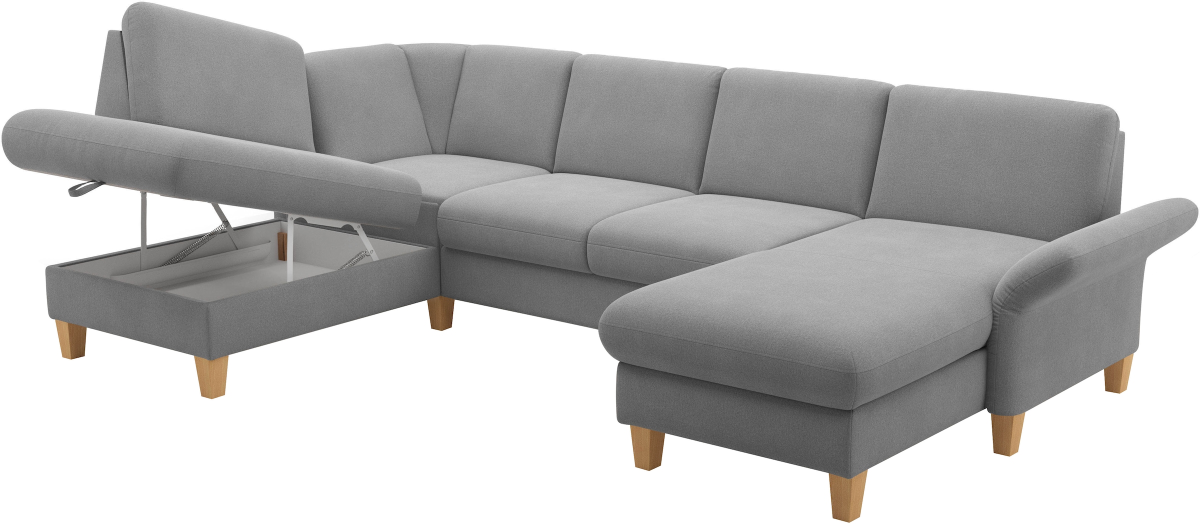 Home affaire Wohnlandschaft »Rochelle, U-Form«, optional mit Armteilverstellung, mit Bettfunktion & Bettkasten