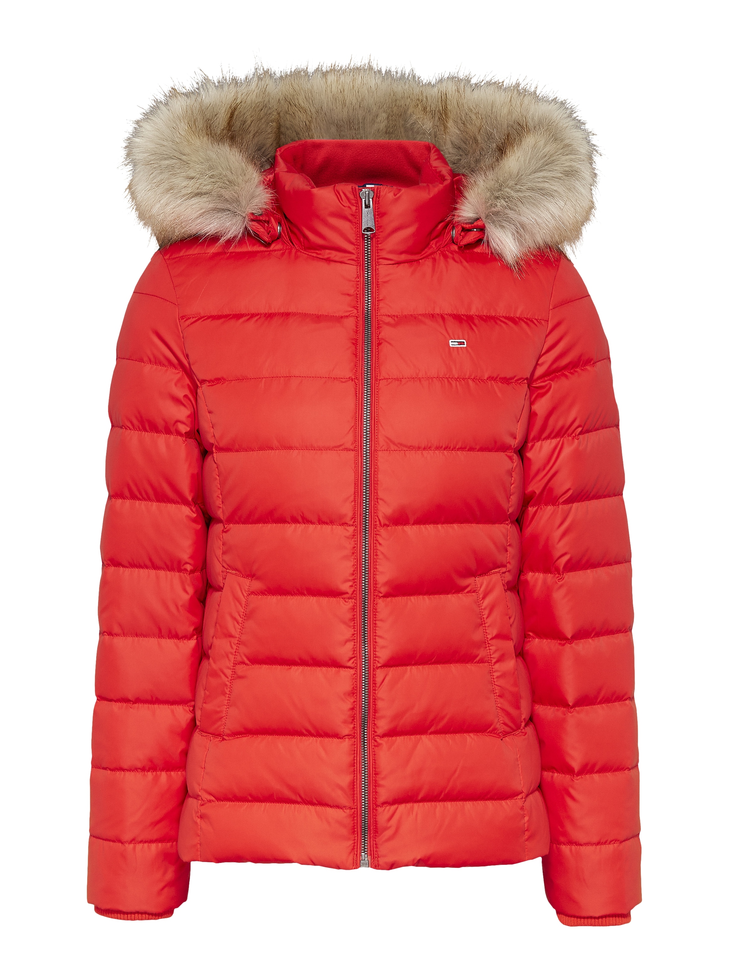 Tommy Jeans Daunenjacke »BASIC HOODED DOWN JACKET«, mit Kapuze, mit Fellimitat an der Kapuze & Tommy Jeans Logo-Flag