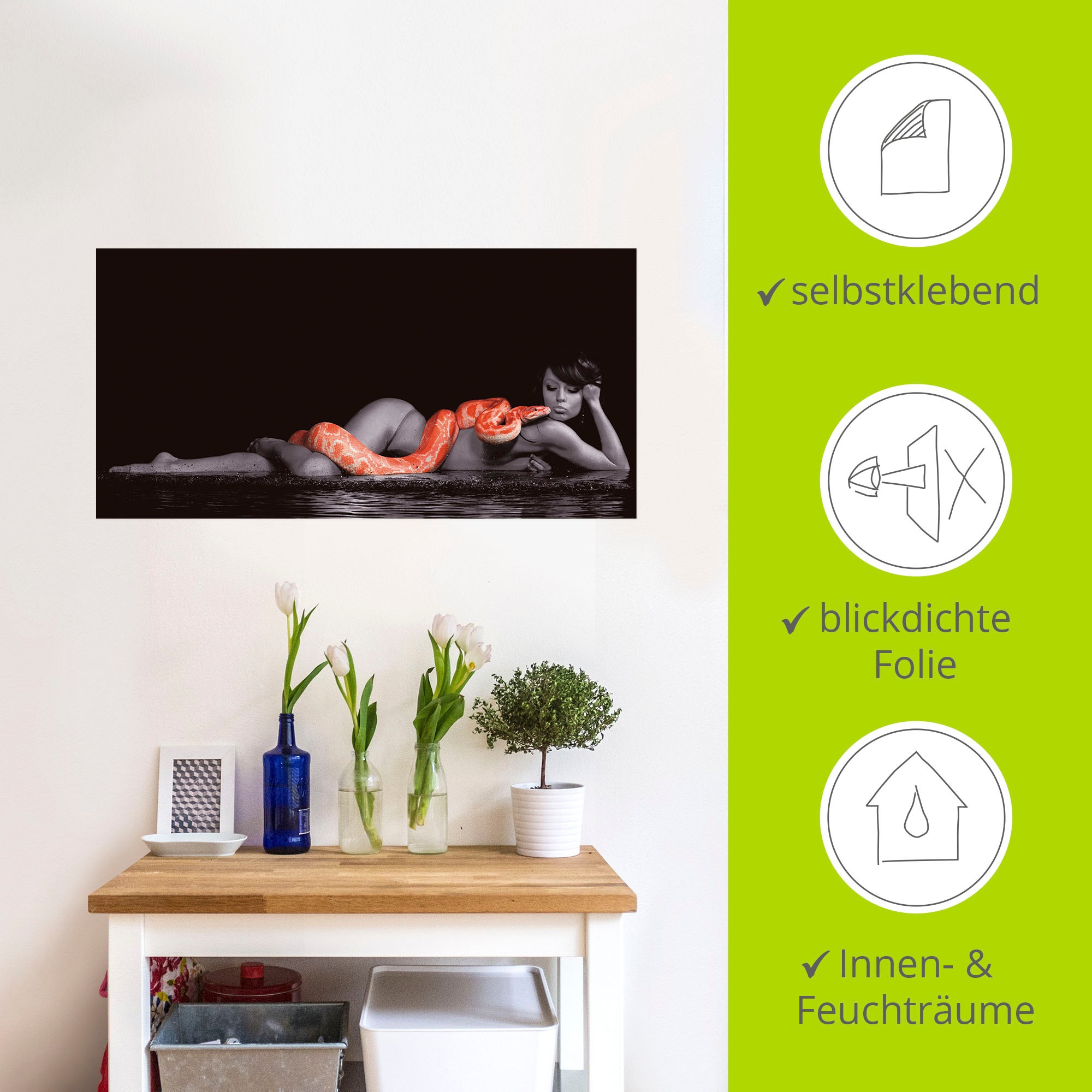 Artland Wandbild »Frau in Wasser liegend mit Python«, Frau, (1 St.), als Leinwandbild, Poster, Wandaufkleber in verschied. Größen