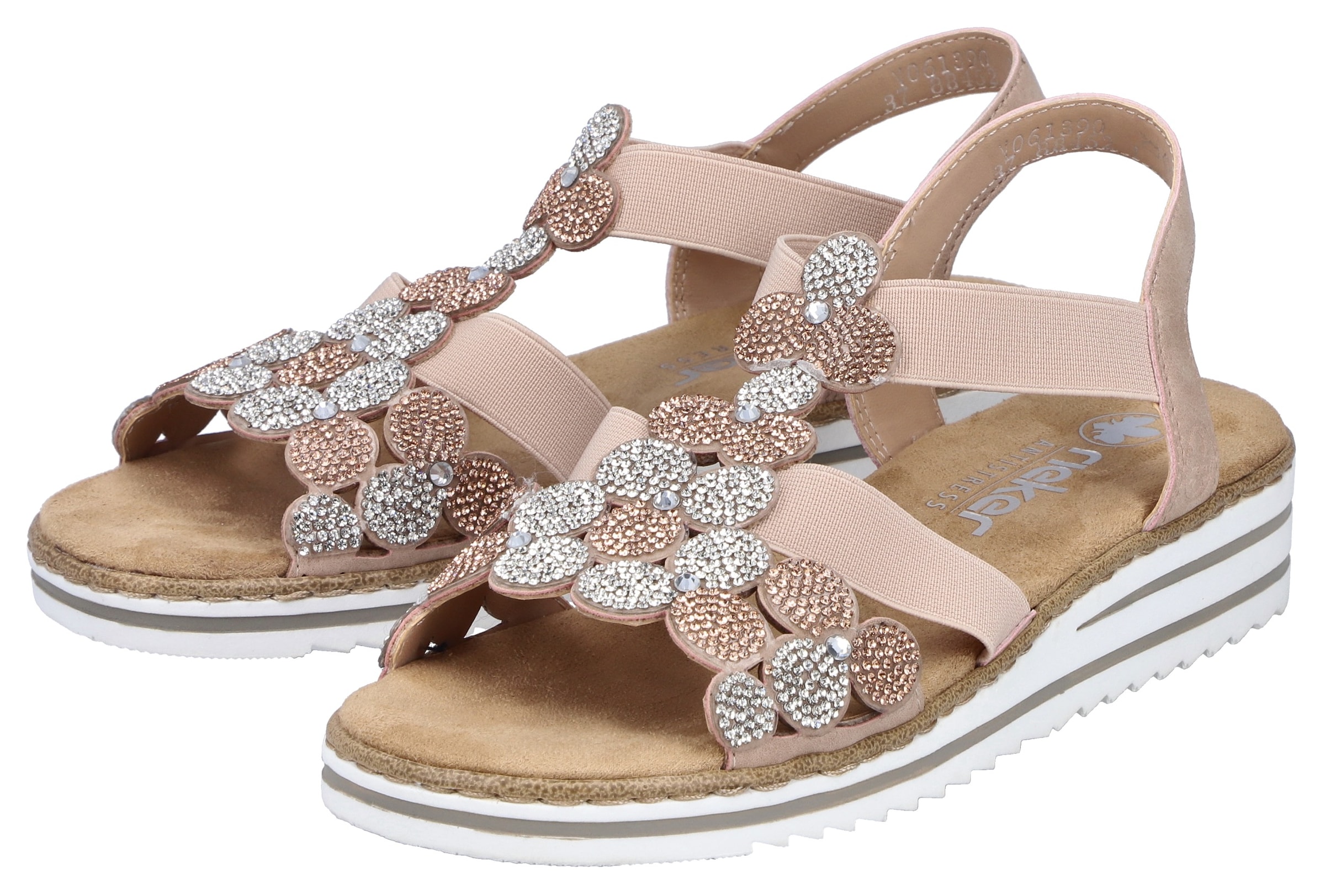 Rieker Sandale  Schlupfschuh, Sommerschuh, Urlaubsschuh mit Glitzersteine