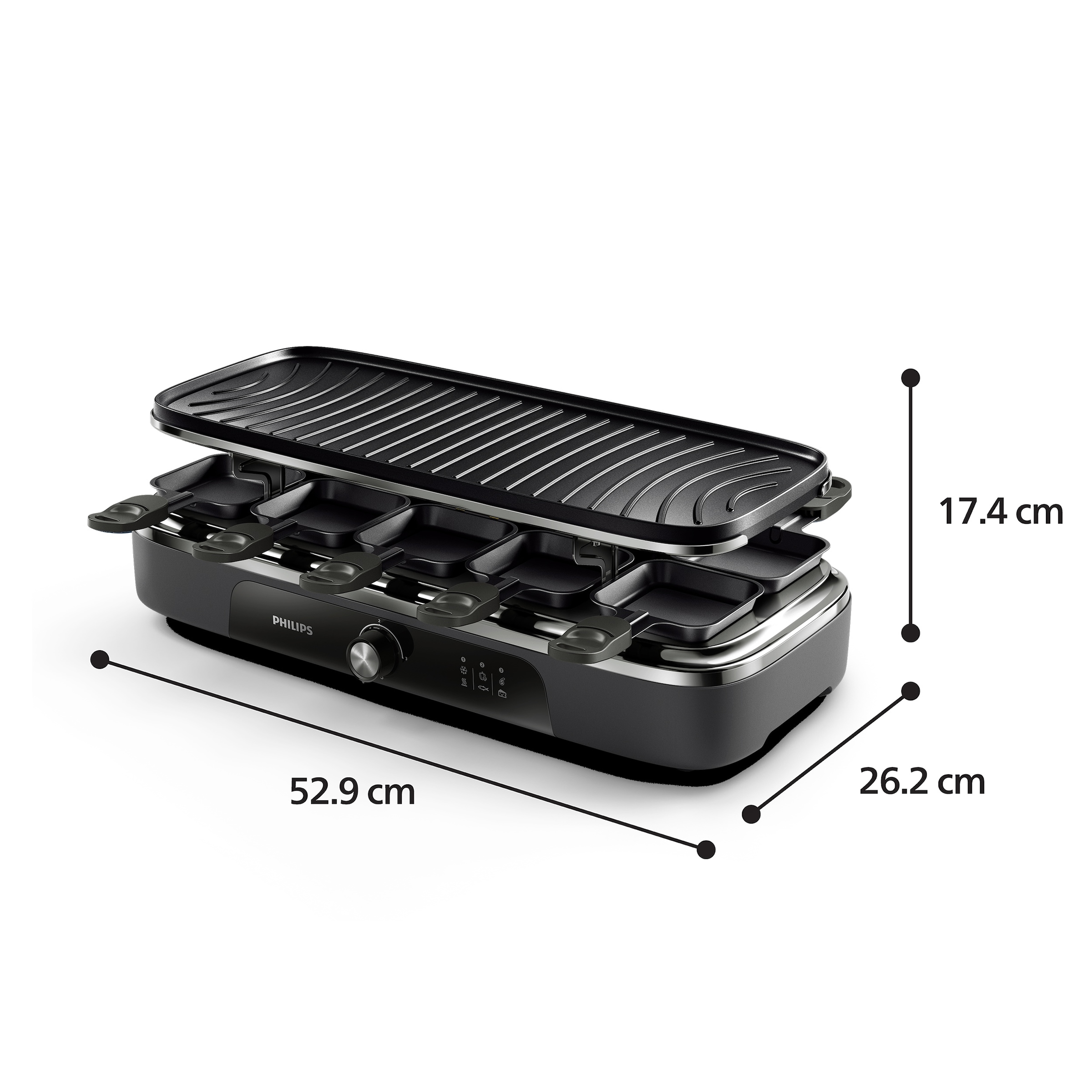 Philips Raclette »Grill 2-in-1 HD6421/80 5000 Series, für 10 Personen« 10 Stk. Raclettepfännchen 1.500 W 3 Temperatureinstellungen, wendbare Keramikplatte, PFAS-frei