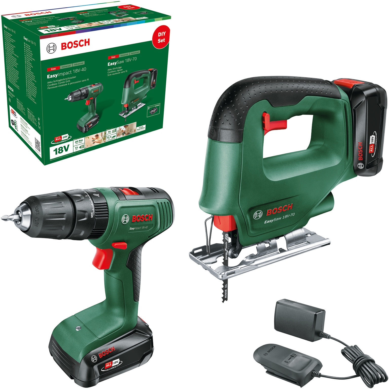 Akku-Bohrschrauber »EasyImpact 18V-70 + Stichsäge EasySaw 18V-70«, mit 2 Akkus...