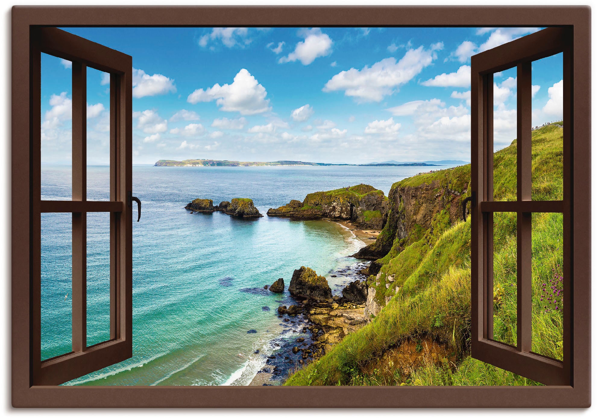 Artland Wandbild »Küstenweg in Nordirland durchs Fenster«, Meer Bilder, (1 St.), als Alubild, Outdoorbild, Leinwandbild, Wandaufkleber, versch. Größen