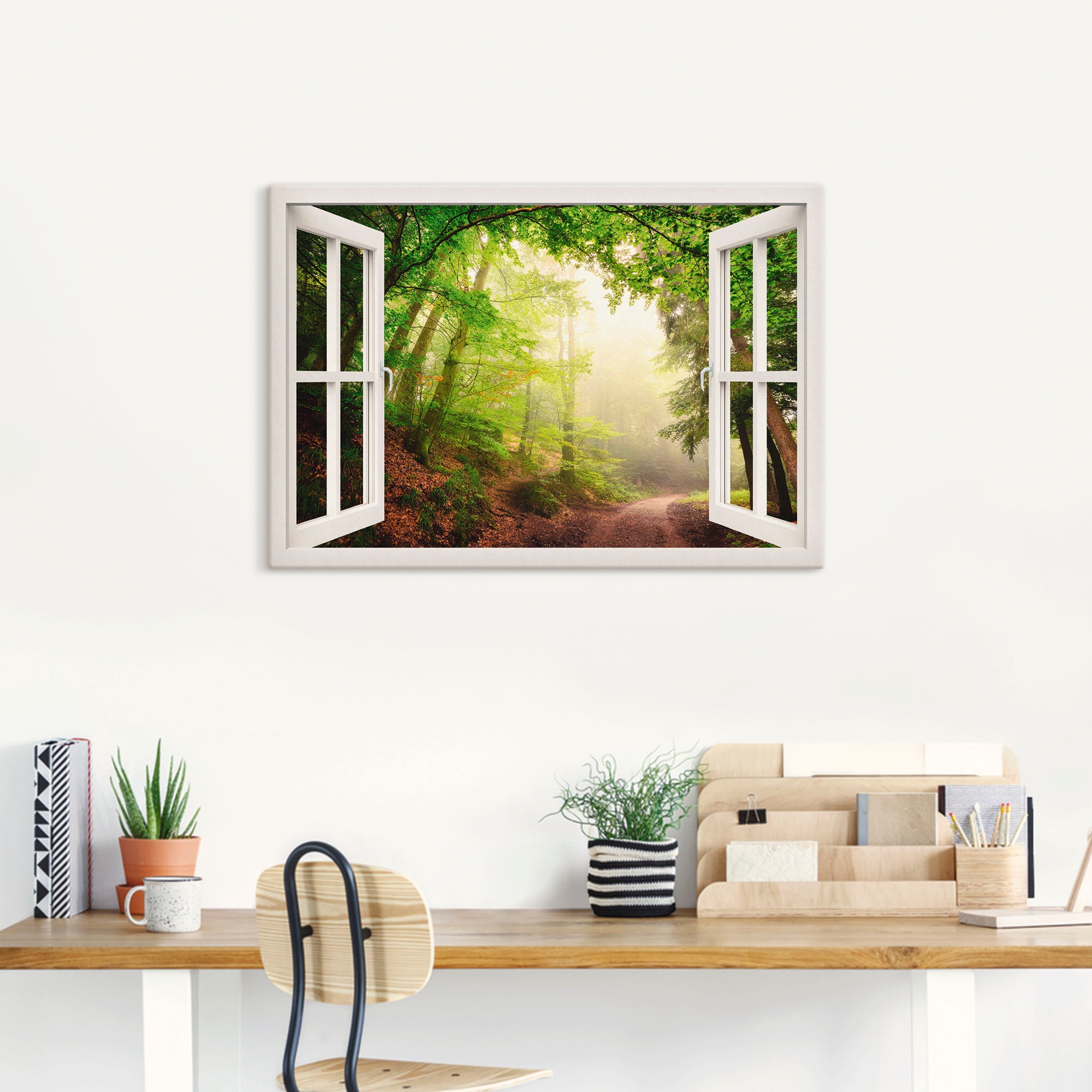Artland Wandbild »Fensterblick Torbögen durch Bäume«, Wald, (1 St.), als Leinwandbild, Poster in verschied. Größen