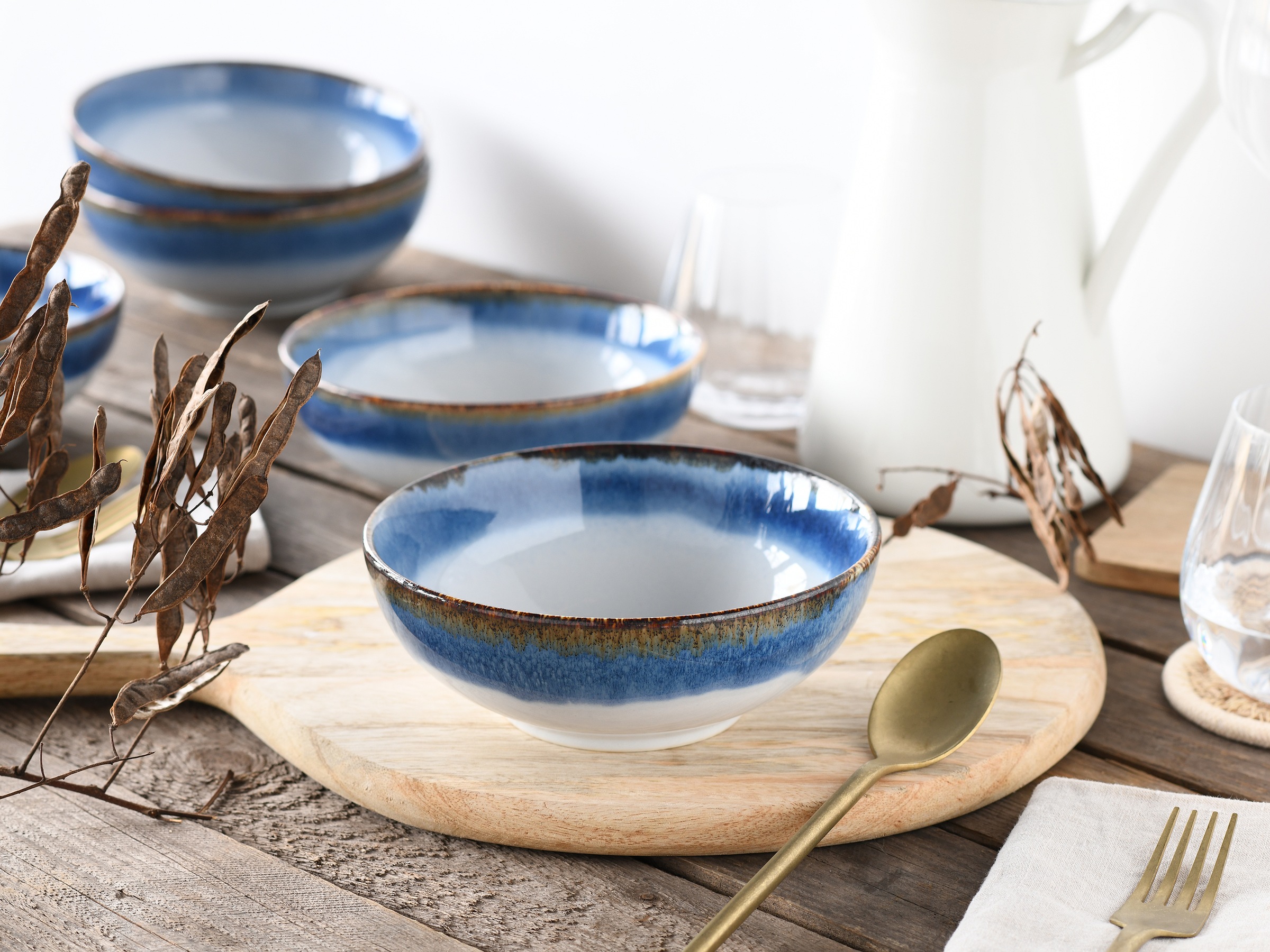 CreaTable Schale »Cascade, Buddha Bowl 17,5 cm 4-tlg« 4 Stk. aus Steinzeug Rekativglasur, Healthy Food