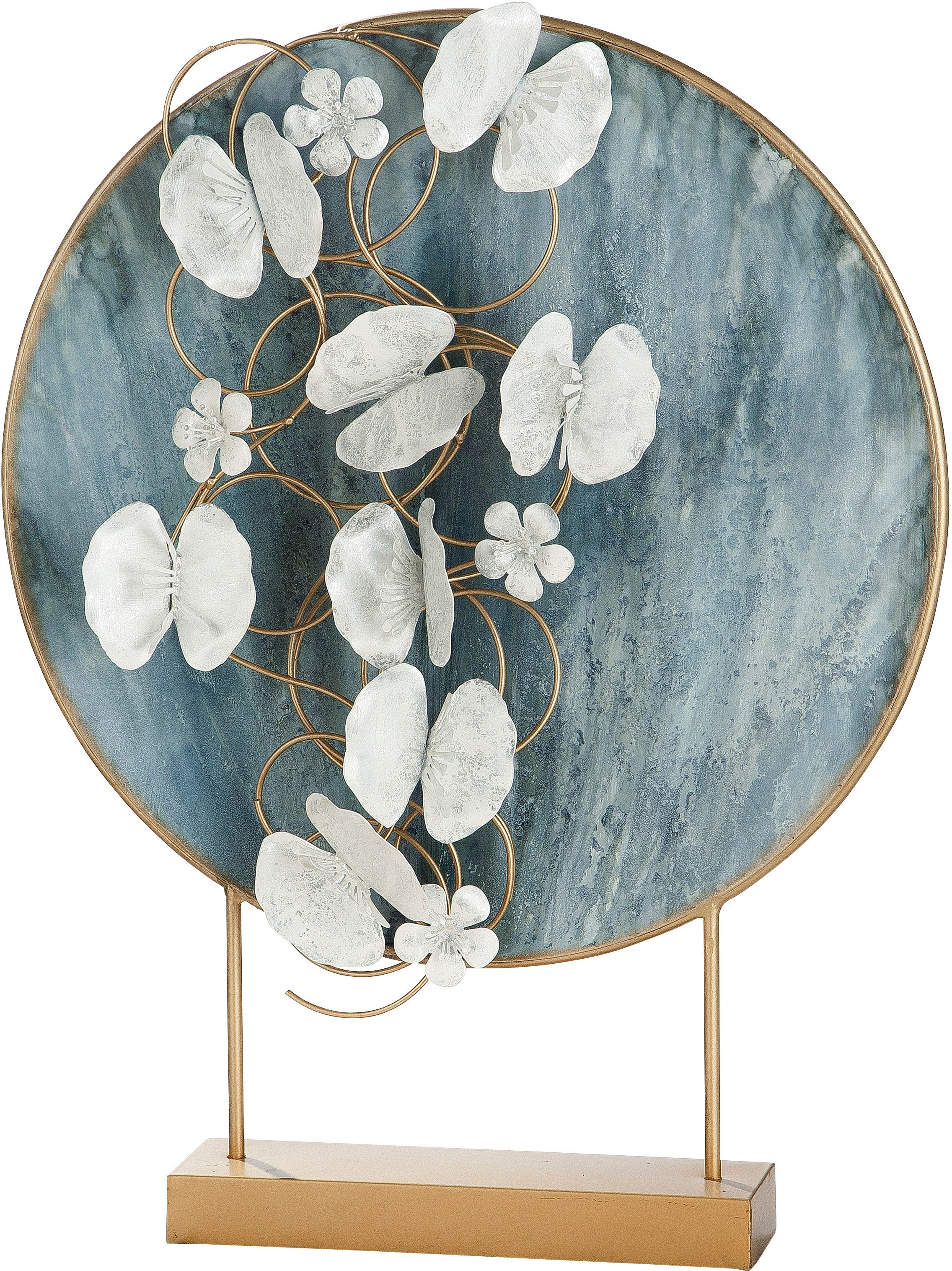Dekofigur »Dekoobjekt Blossoms, blau/gold«, Dekoobjekt, aus Metall, Höhe 65 cm,...