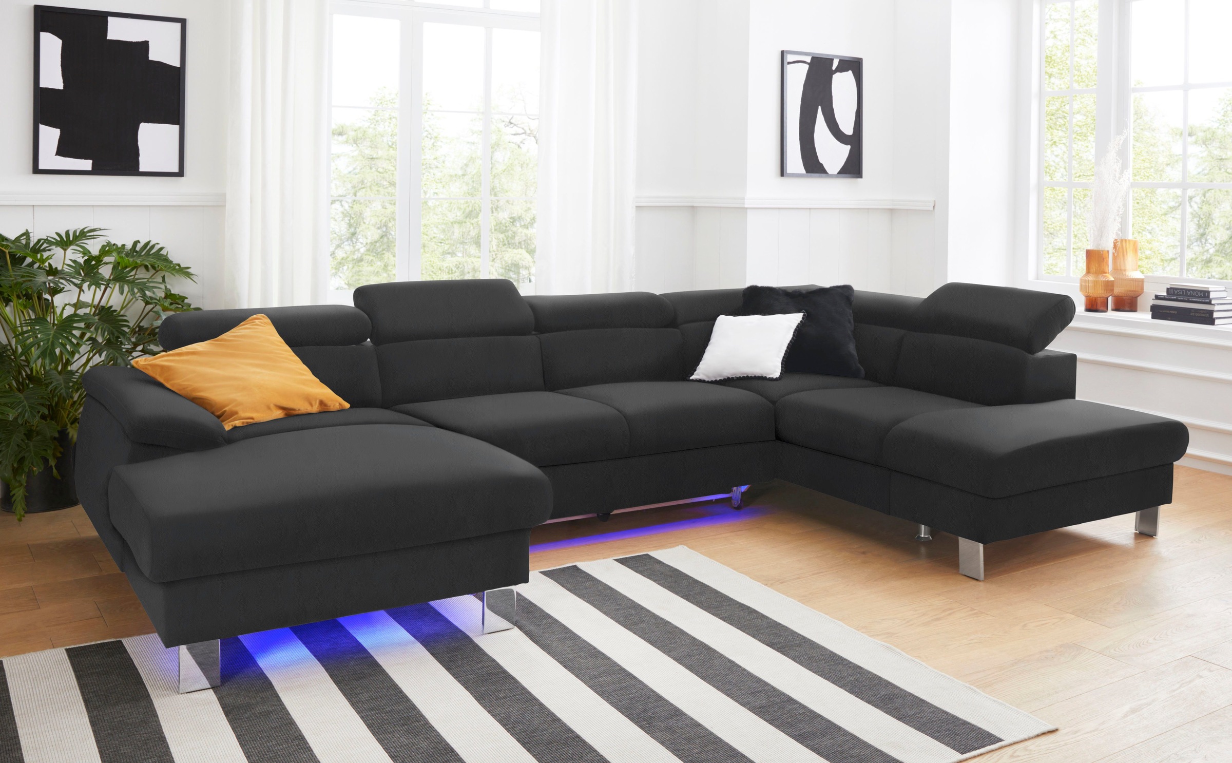 COTTA Polstergarnitur »Komaris U-Form«, (Set), Set bestehend aus: Wohnlandschaft mit Kopfteilverstellung & Hocker