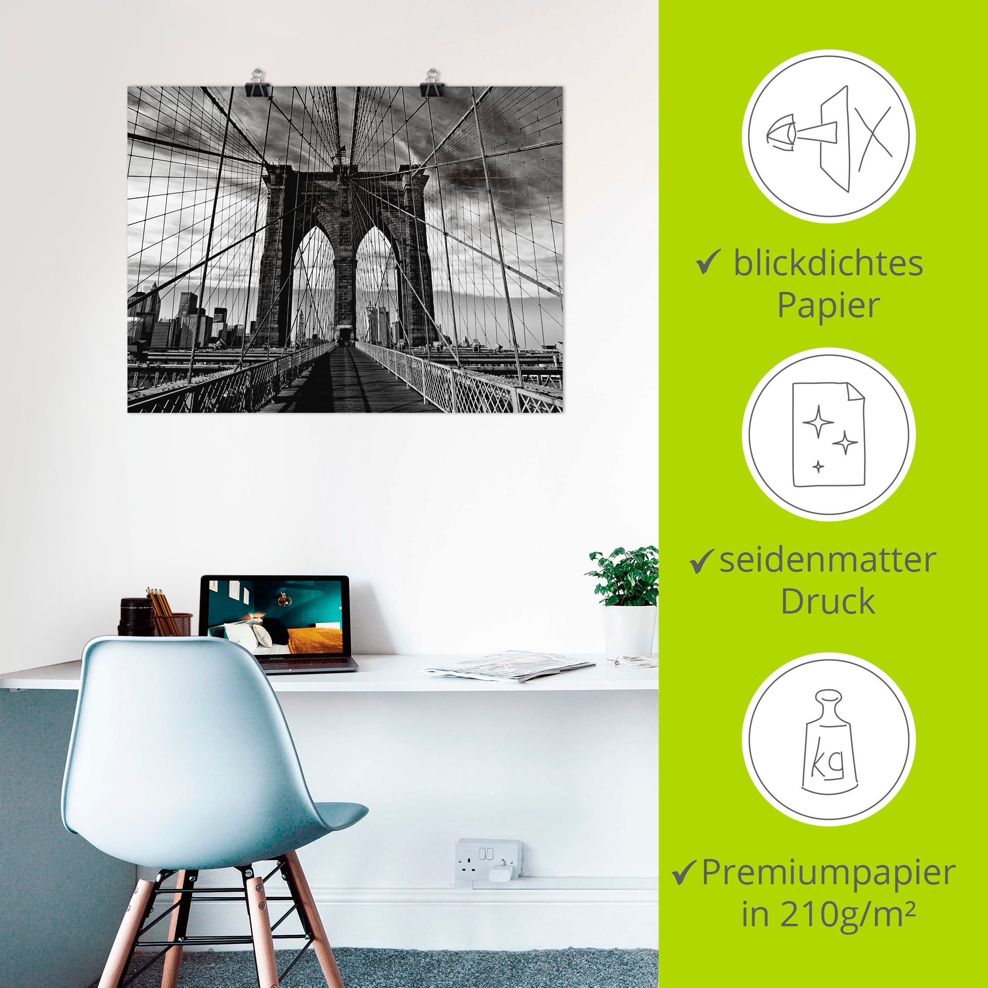 Artland Wandbild »Brooklyn Bridge - schwarz/weiss«, Brücken, (1 St.), als Alubild, Outdoorbild, Leinwandbild, Poster in verschied. Größen