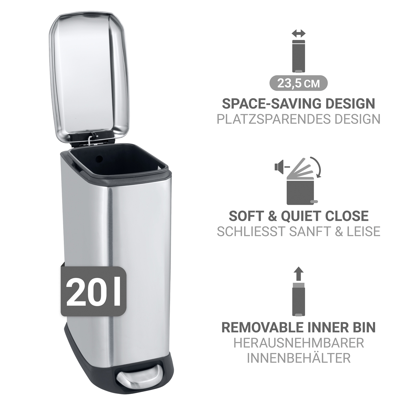 WENKO Mülleimer »Modell Design« 1 Behälter Abfalleimer mit Absenkautomatik und herausnehmbarem Einsatz