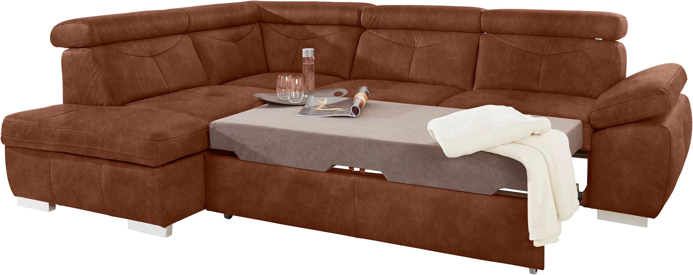 exxpo - sofa fashion Ecksofa »Spring, super bequem und komfortabel mit Armteil- und Kopfteilfunktion«, wahlweise mit Bettfunktion und Bettkasten, L-Form