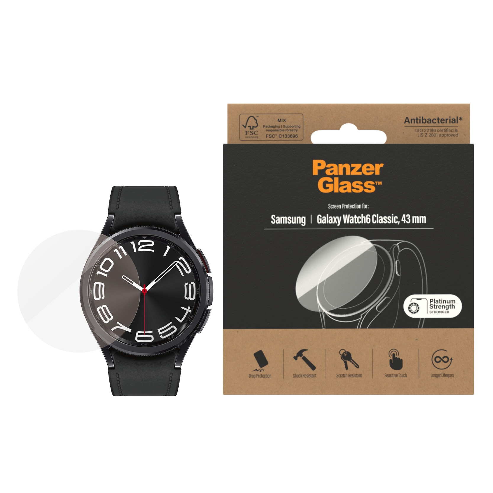 PanzerGlass Displayschutzglas »Screen Protector«, für Samsung Galaxy Watch 6 Classic, 43 mm, Displayschutz, Bildschirmschutz, Schutzfolie, Displayschutzfolie