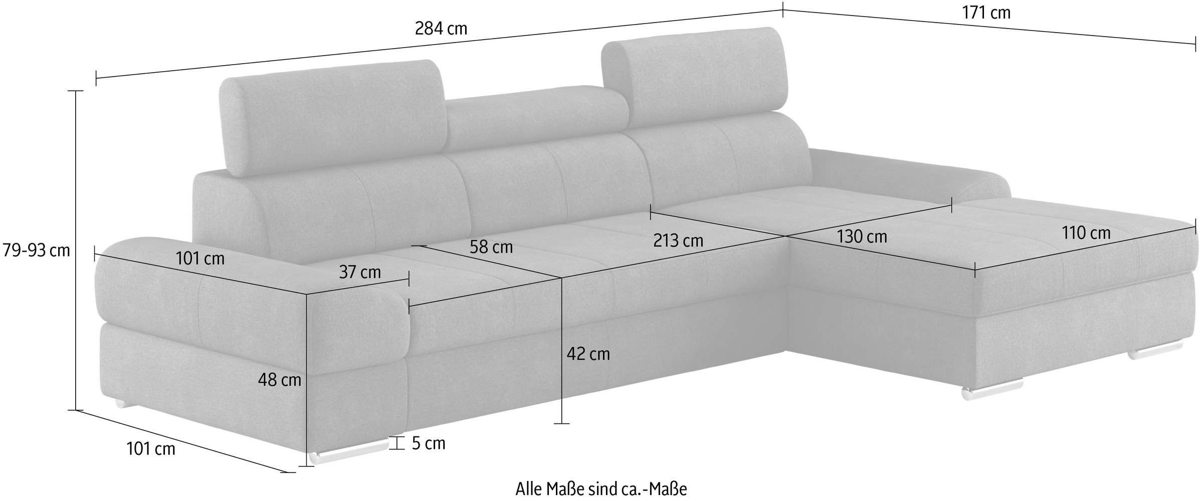 sit&more Ecksofa »Broadway L-Form«, inklusive Kopfteilverstellung, wahlweise mit Bettfunktion