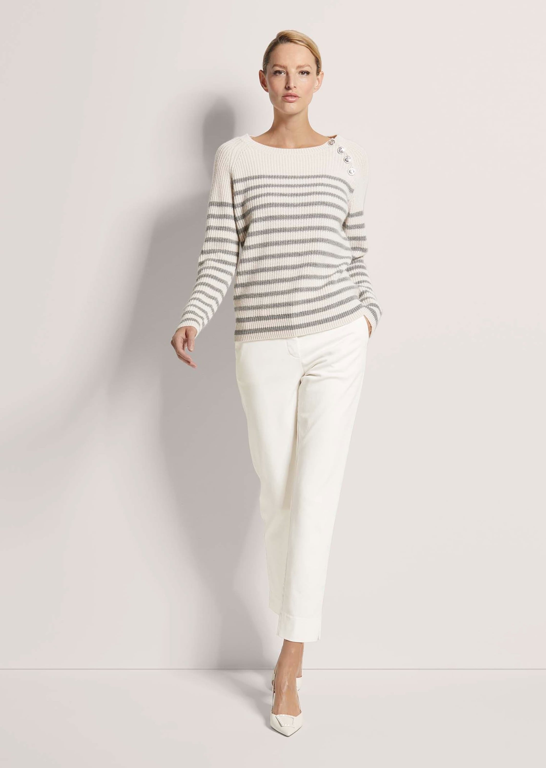 MADELEINE Longpullover »Strickpullover Eleganter Wollpullover mit Ringelmuster«