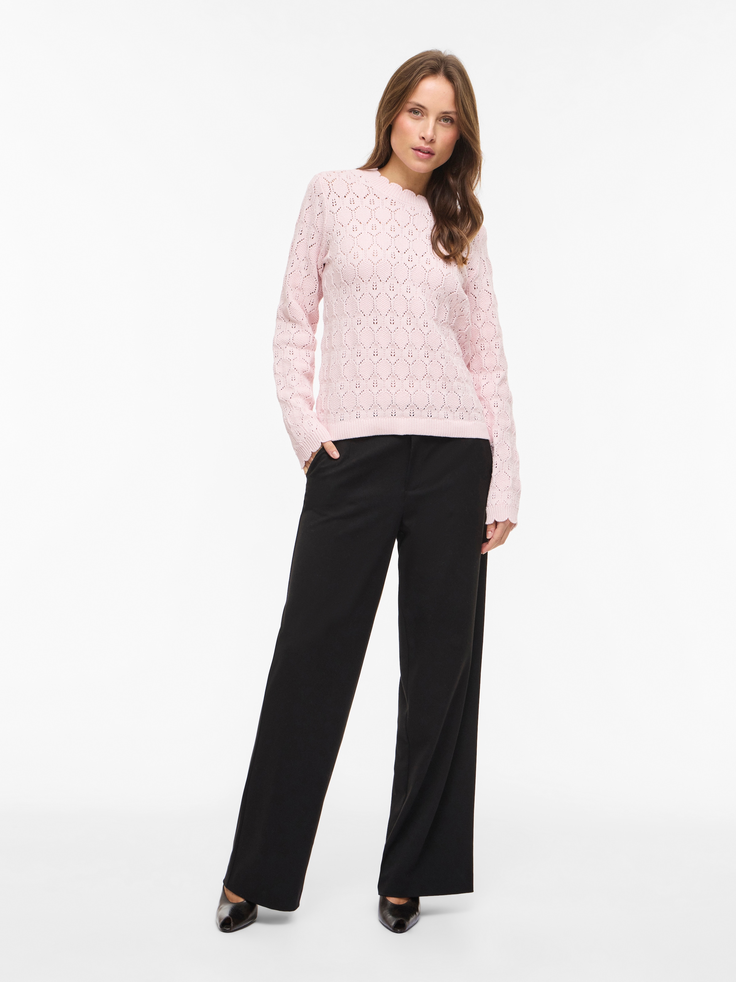 Vila Rundhalspullover »VILOWEN L/S POINTELLE KNIT TOP/PB«