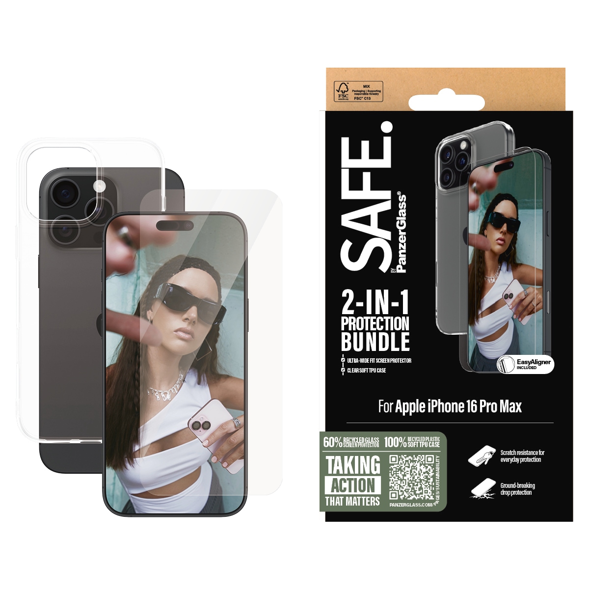 Displayschutzglas »2-in-1 Protection Bundle, Glass, Soft TPU Case«, für Apple iPhone...