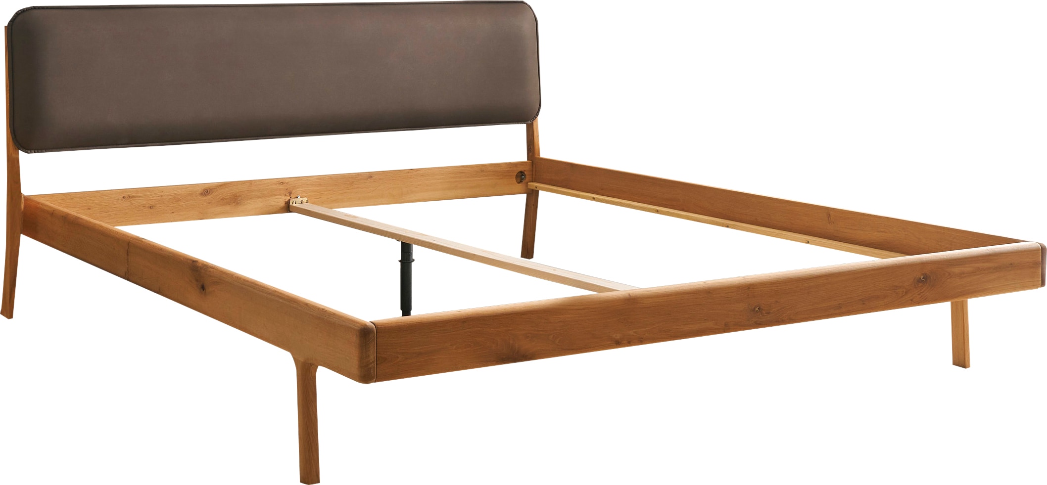 Schlafkontor Massivholzbett »Jerik« Eiche Massiv , Bett-Kopfteil in pflegeleichten Kunstleder Taupe