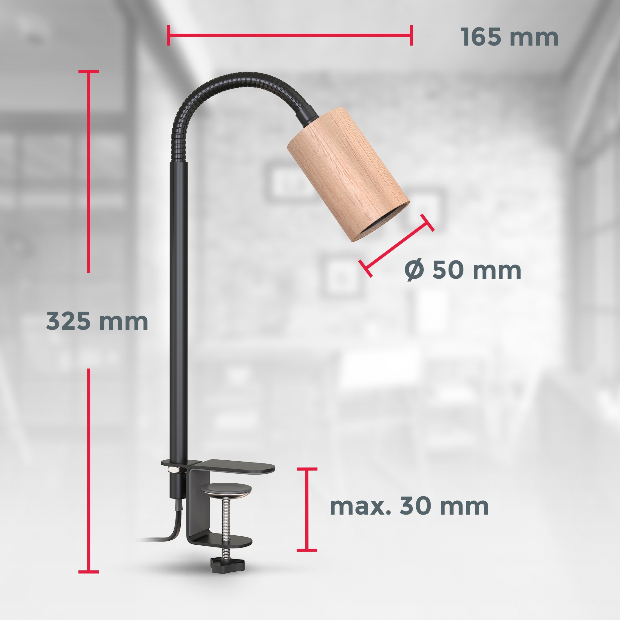 B.K.Licht Klemmleuchte für Leuchtmittel E27,  10 Watt (Lieferung ohne Leuchtmittel), inkl. Flexarm, Schraubklemme, Kabelschalter