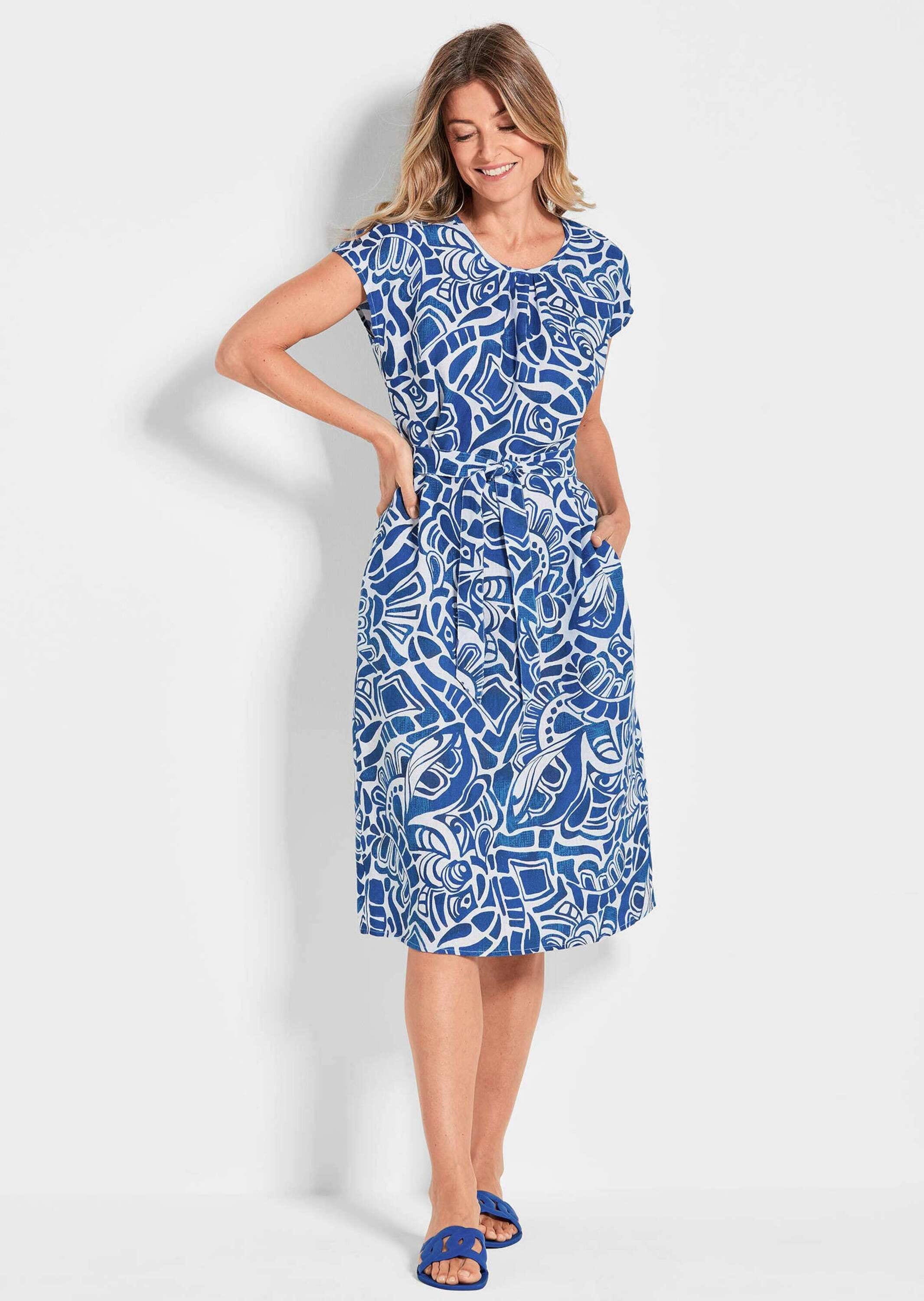 GOLDNER Sommerkleid »Kurzgröße Leinenkleid Ethno, Halbarm«