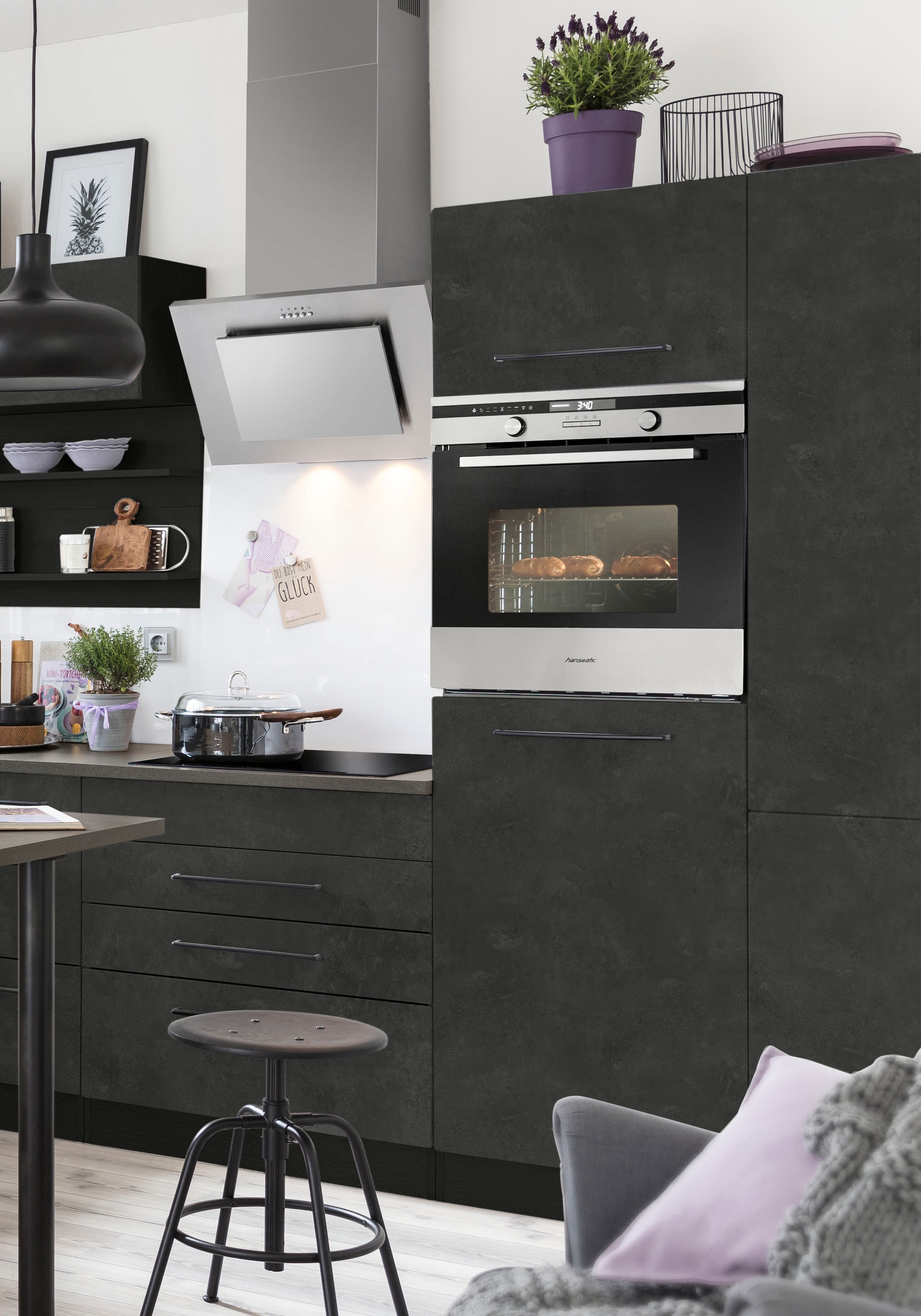 KOCHSTATION Backofenumbauschrank »KS-Tulsa«, 60 cm breit, 200 cm hoch, für Einbaubackofen, schwarze Metallgriffe