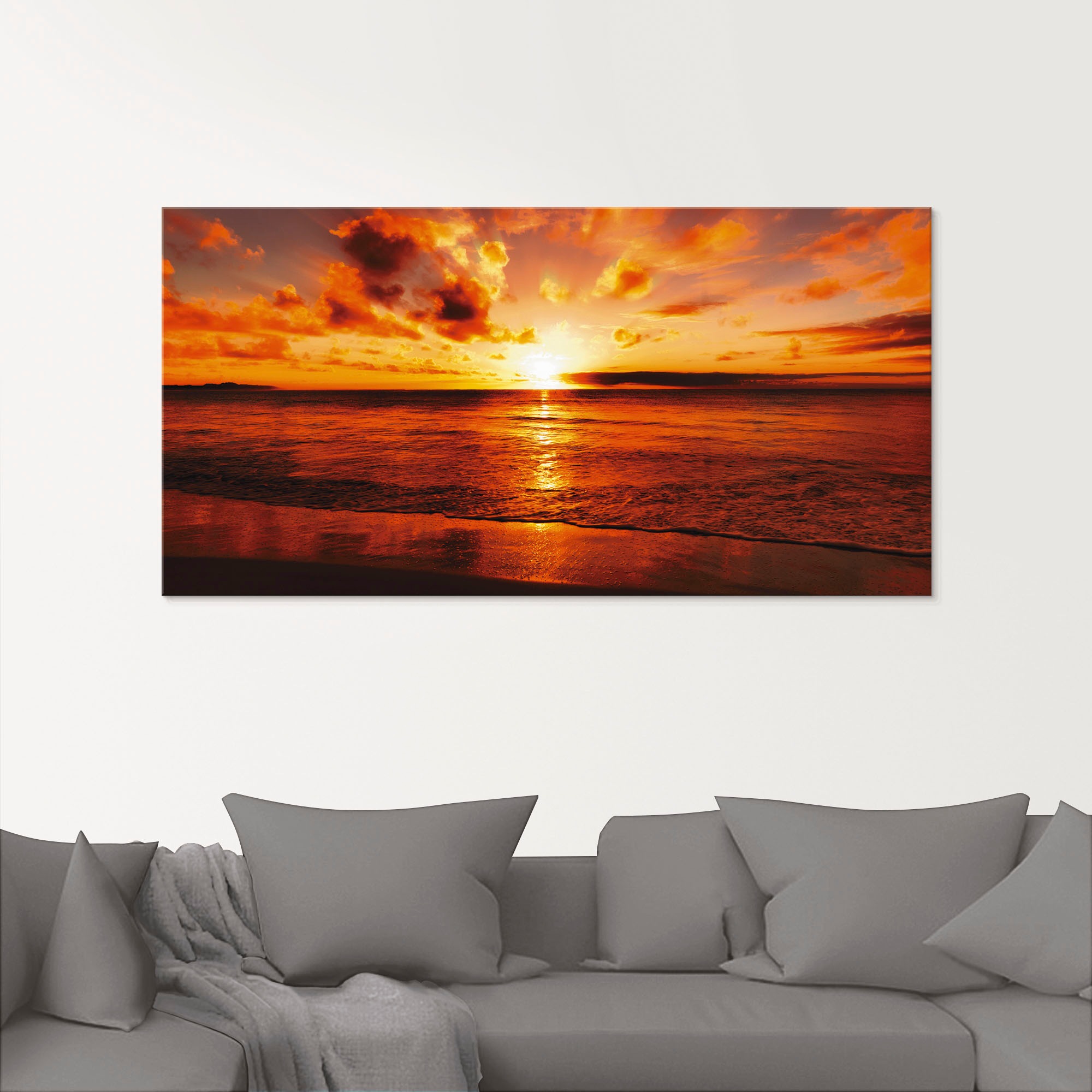 Artland Glasbild »Schöner Sonnenuntergang Strand«, Gewässer, (1 St.)