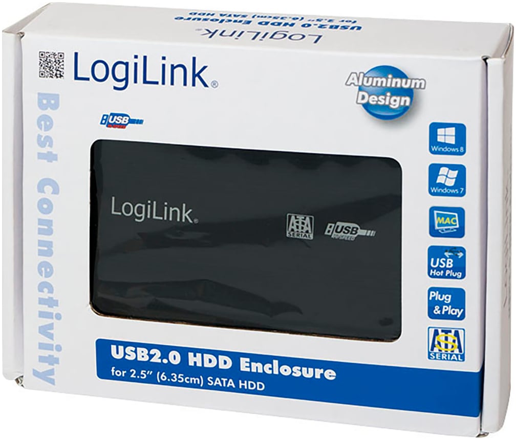 LogiLink HDD-Festplatte »USB 2.0 Aluminium-Gehäuse für 2,5 Zoll SATA HDD«, 2,5 Zoll, Anschluss USB 2.0