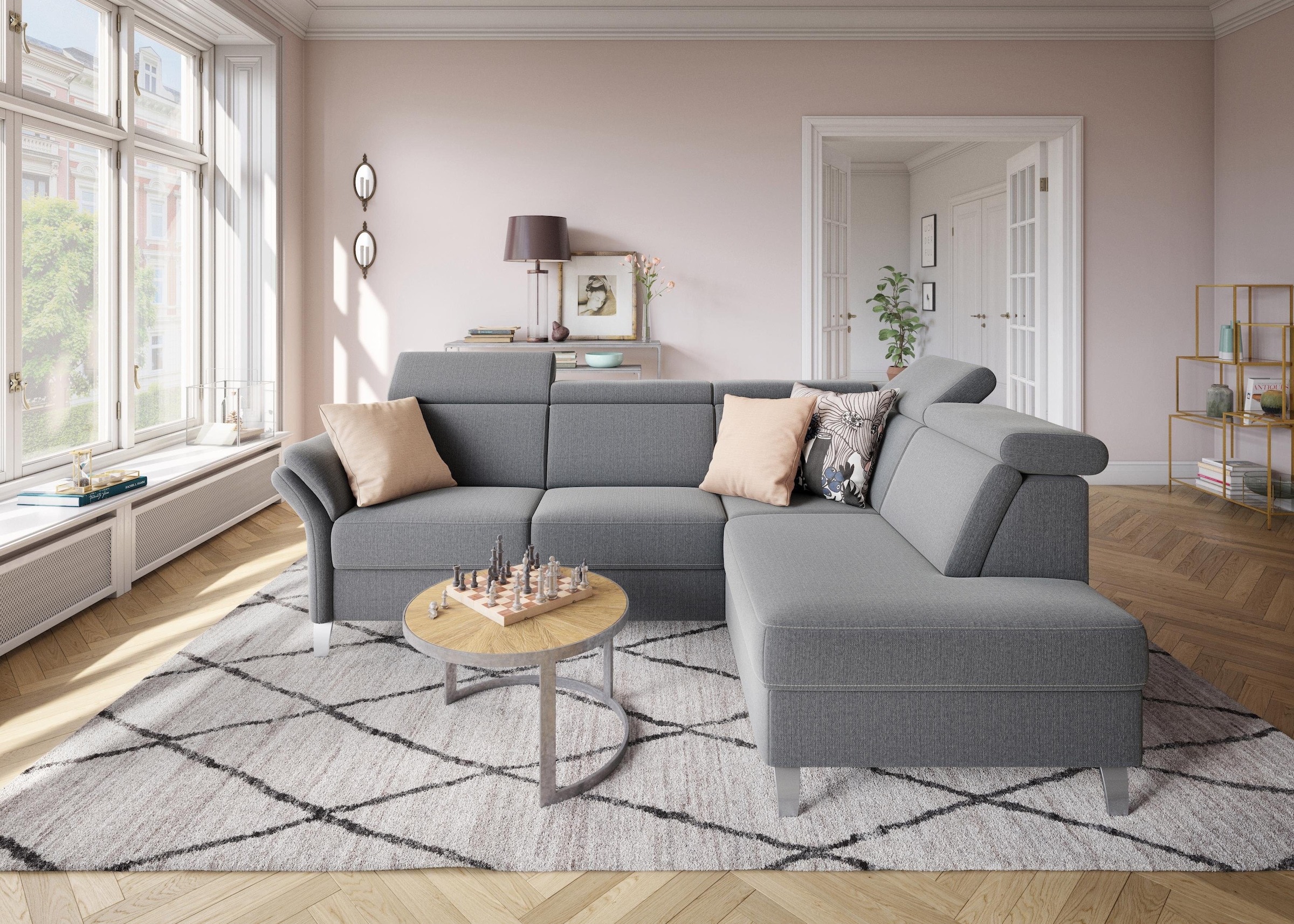 sit&more Ecksofa »Vincenzo L-Form«, inklusive Kopfteilverstellung, wahlweise mit Bettfunktion, Bettkasten