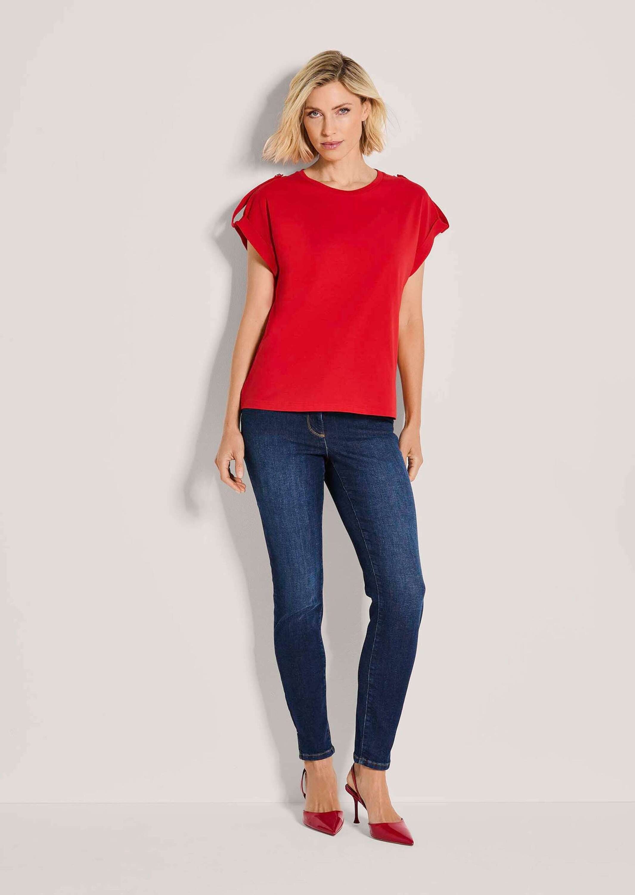 MADELEINE Kurzarmshirt »Shirt Basic Shirt mit Kurzarm, lockere Form« Dekorativer Riegel